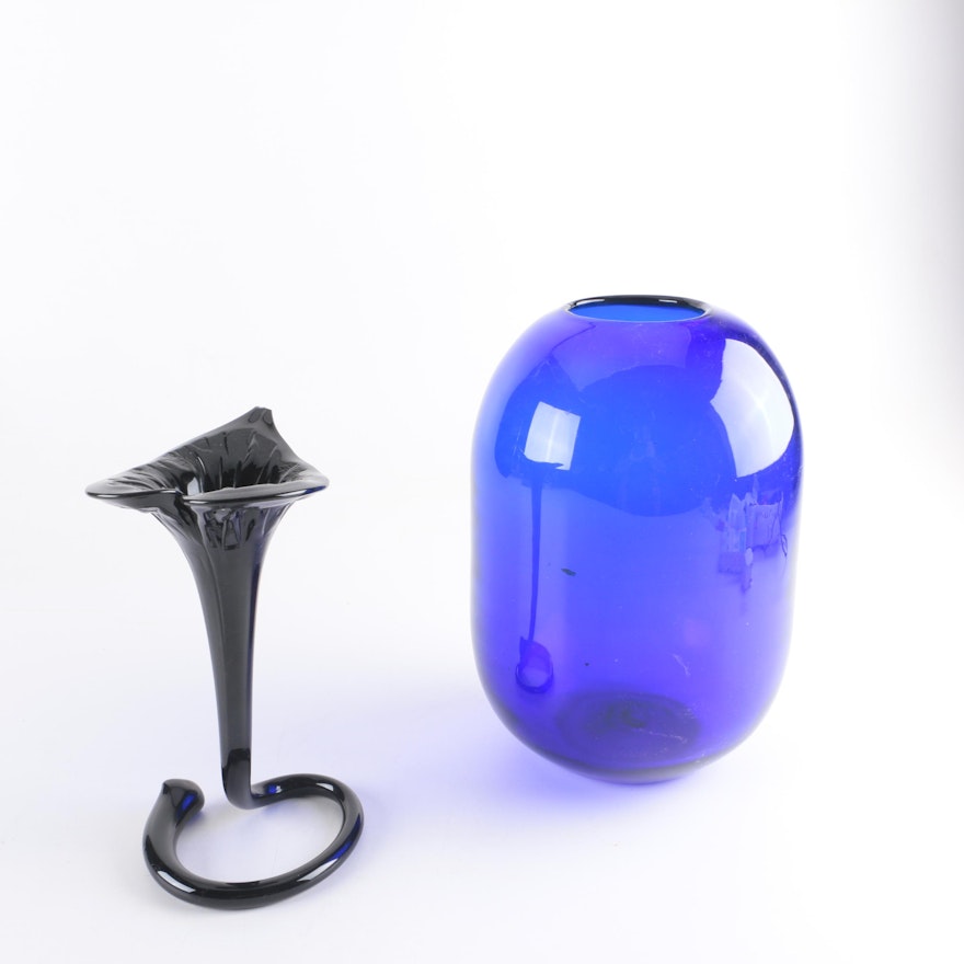 Hand Blown Art Glass Vessel and Vase