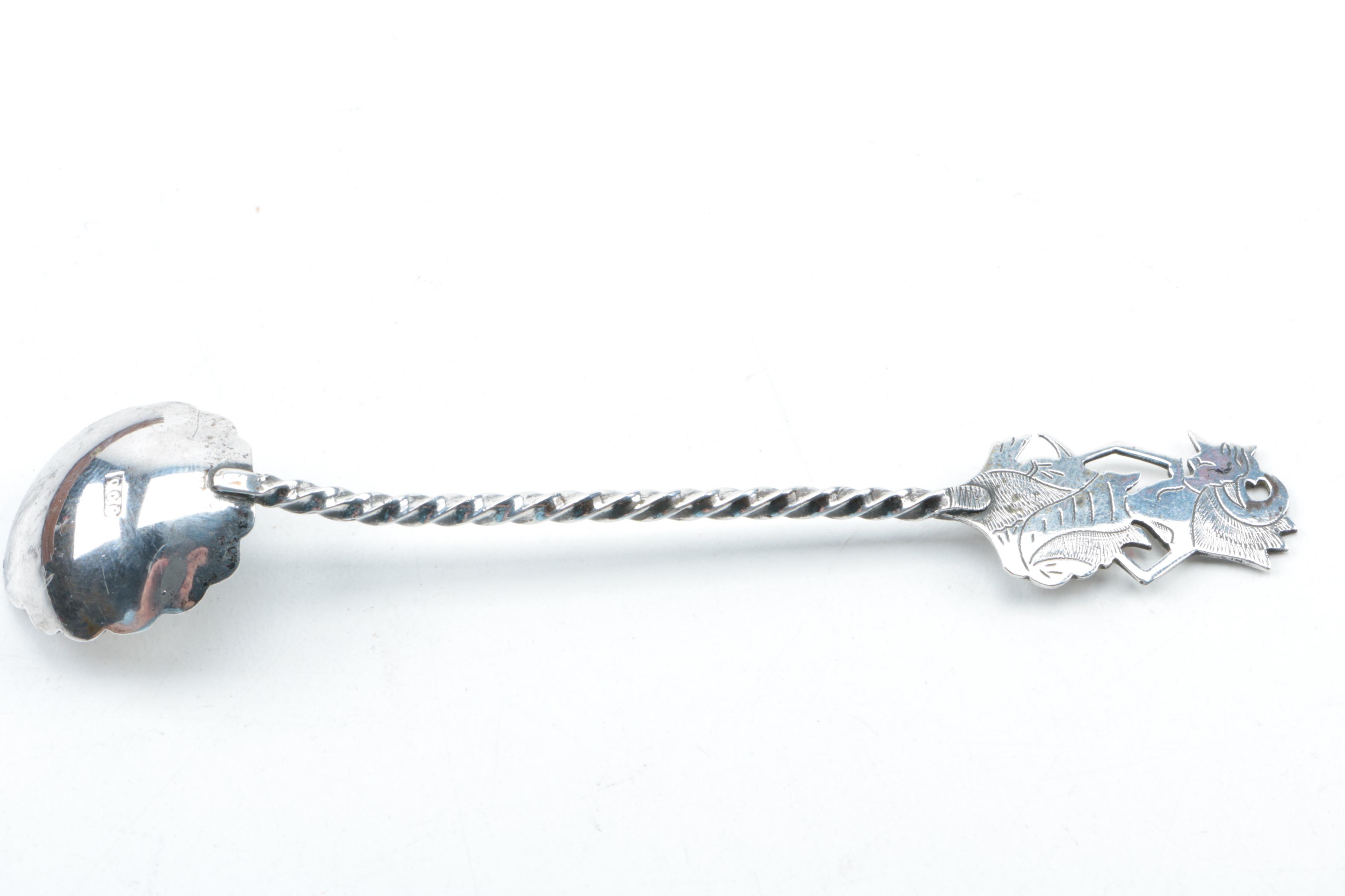 Collection of Silver Plate Souvenir Spoons and 800 Silver Spoon in Wooden Case