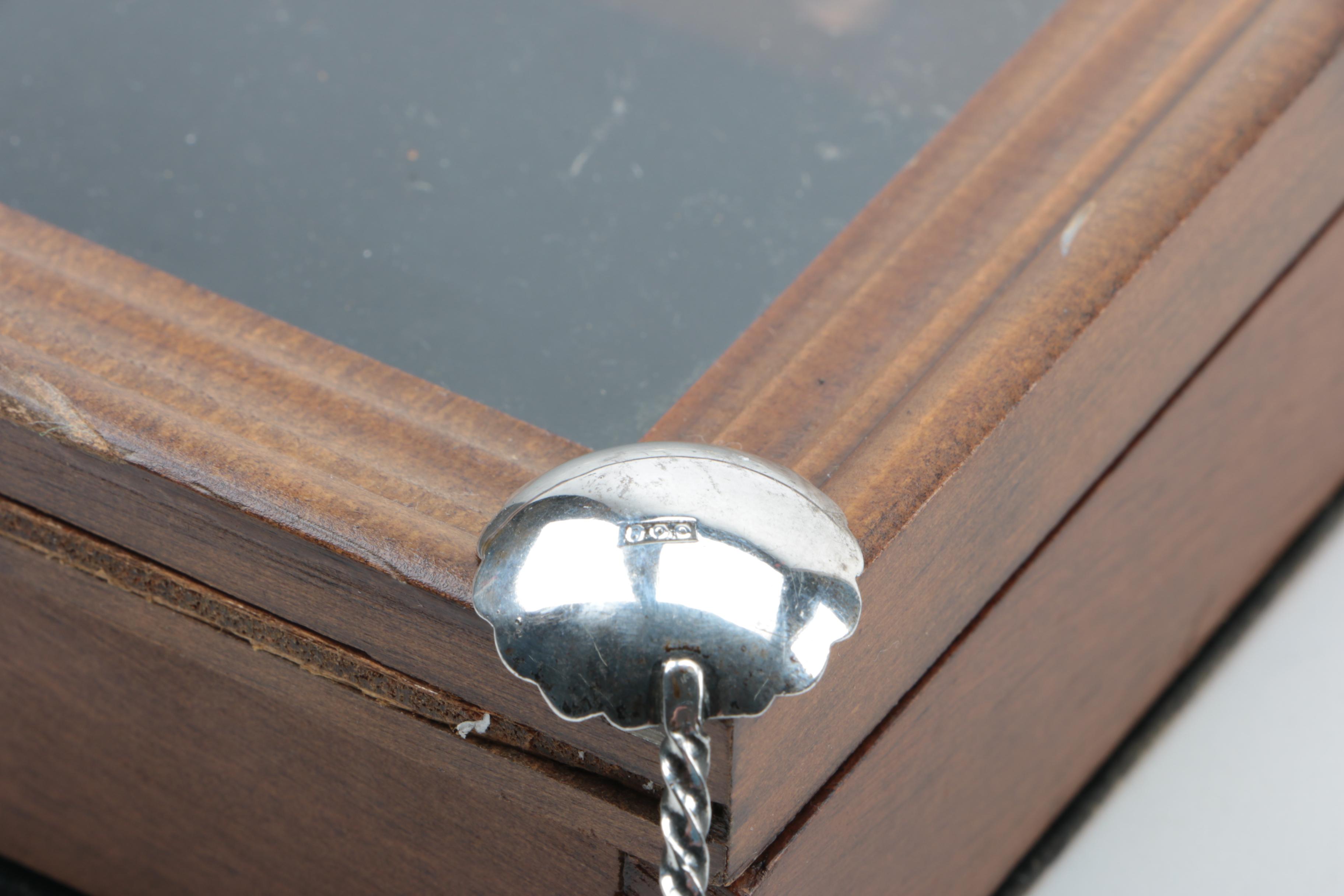 Collection of Silver Plate Souvenir Spoons and 800 Silver Spoon in Wooden Case