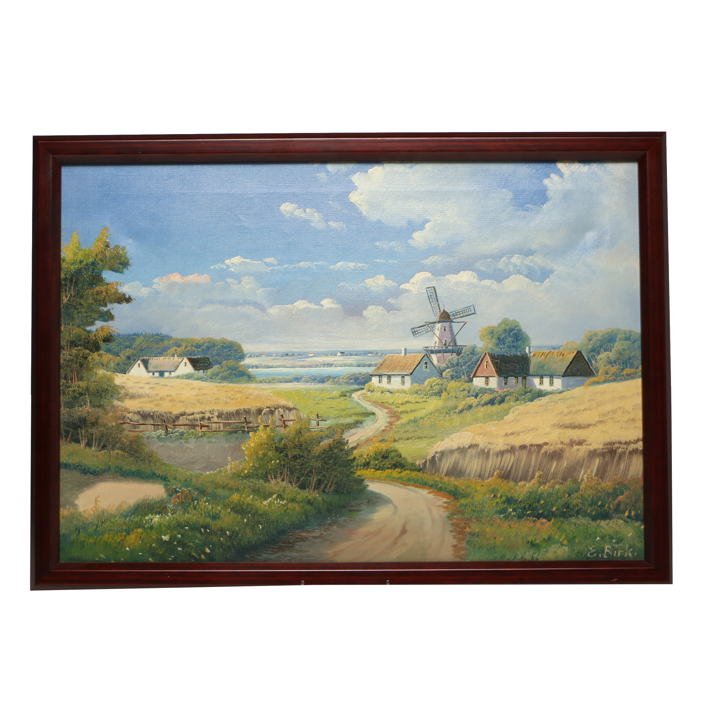 E. Birk Oil Painting of Danish Village