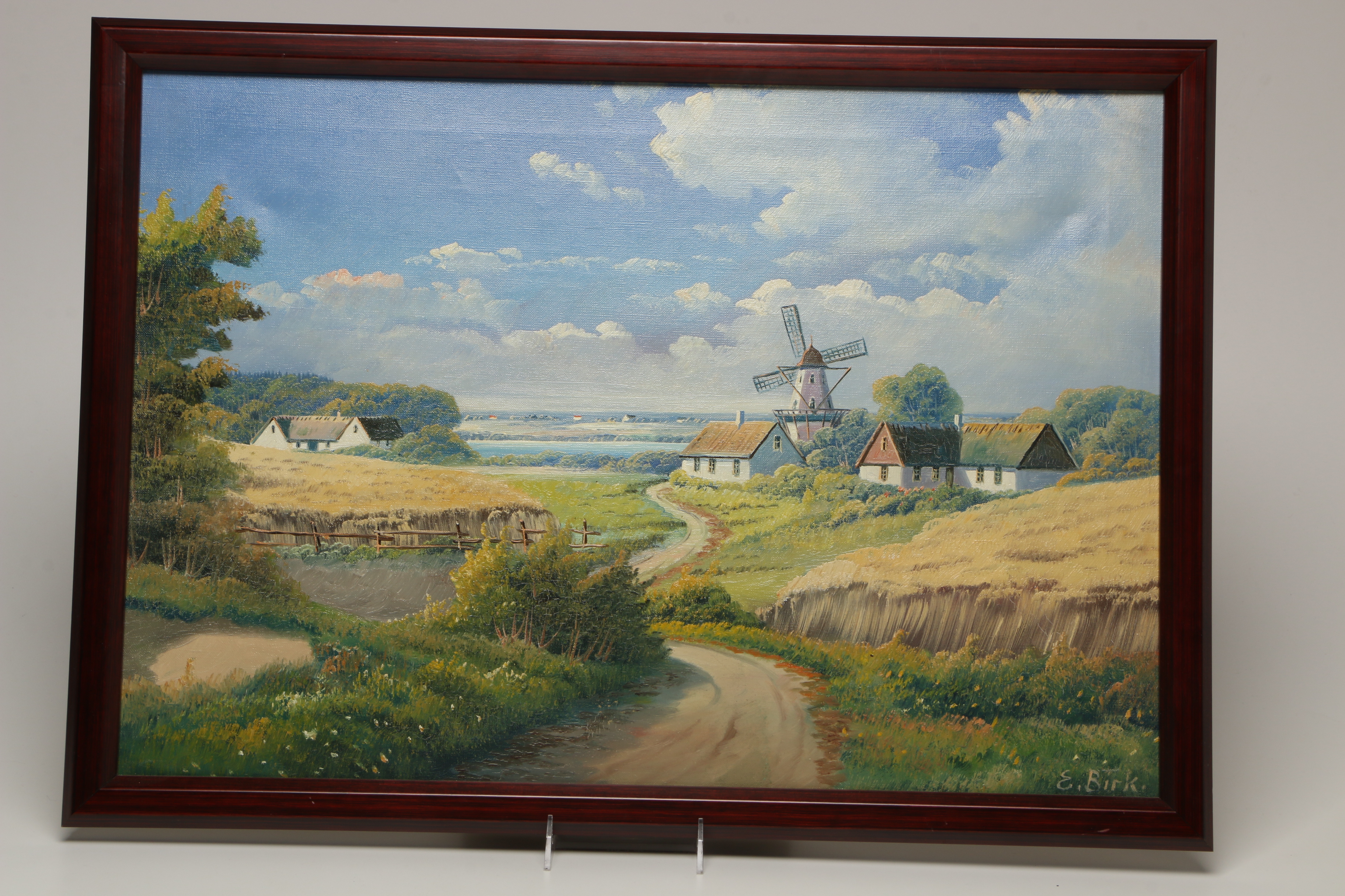E. Birk Oil Painting of Danish Village