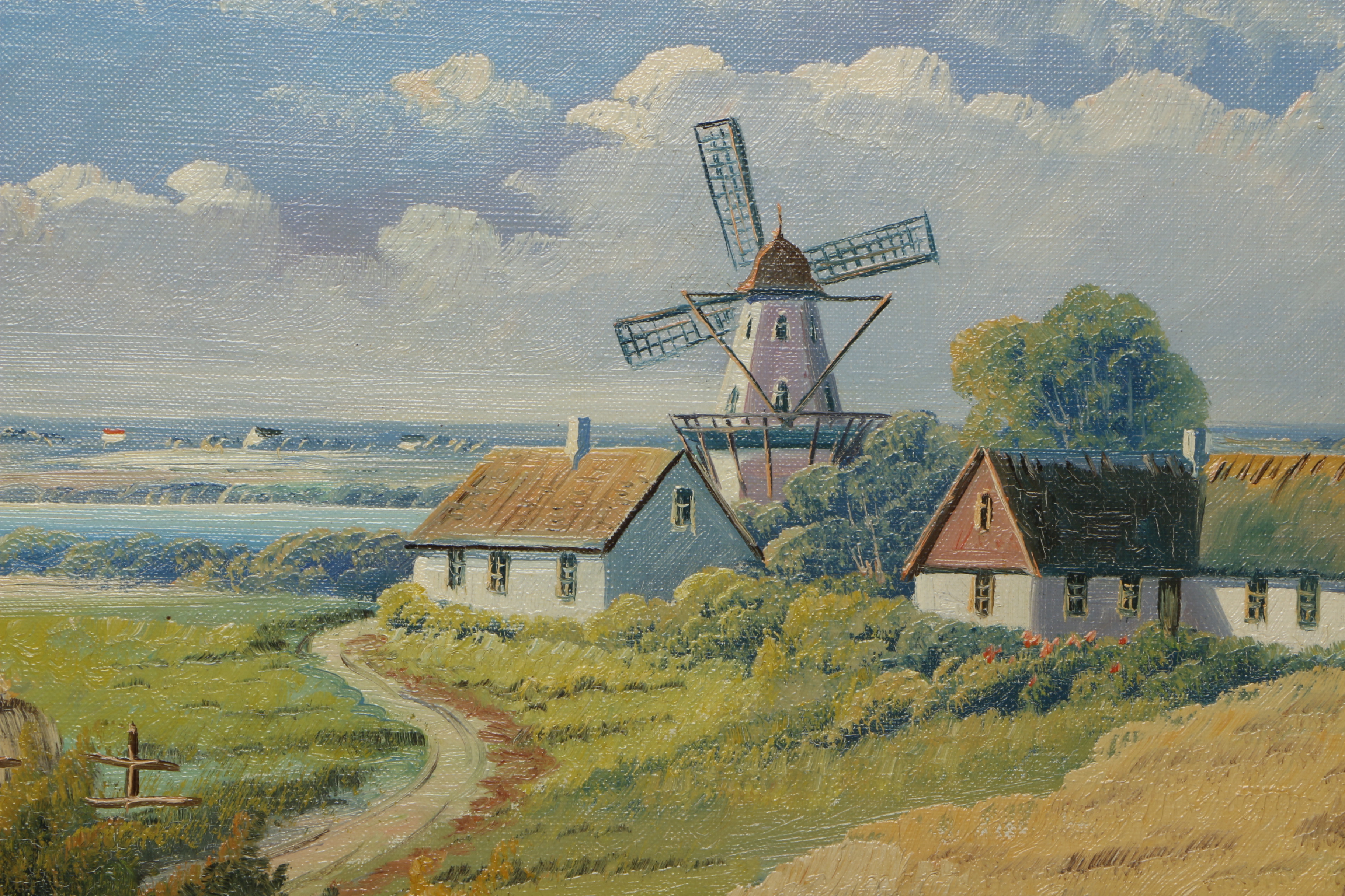 E. Birk Oil Painting of Danish Village