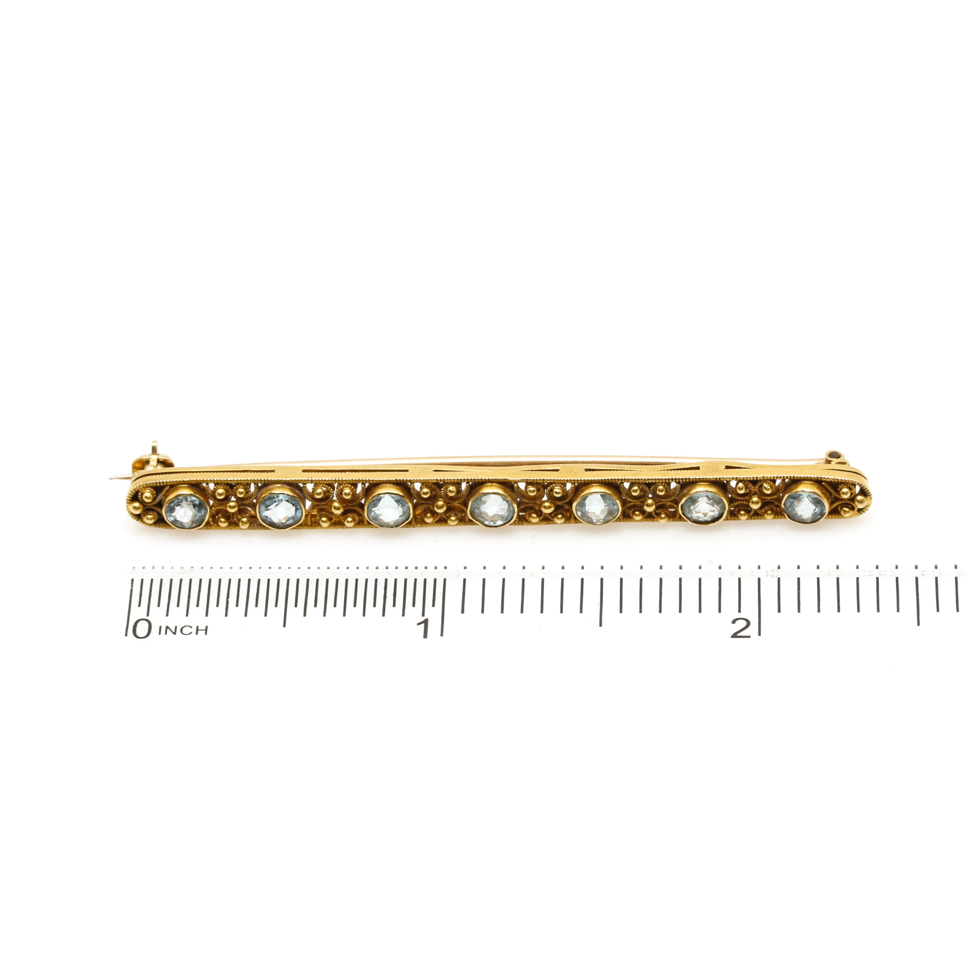 14K Yellow Gold Aquamarine Bar Brooch
