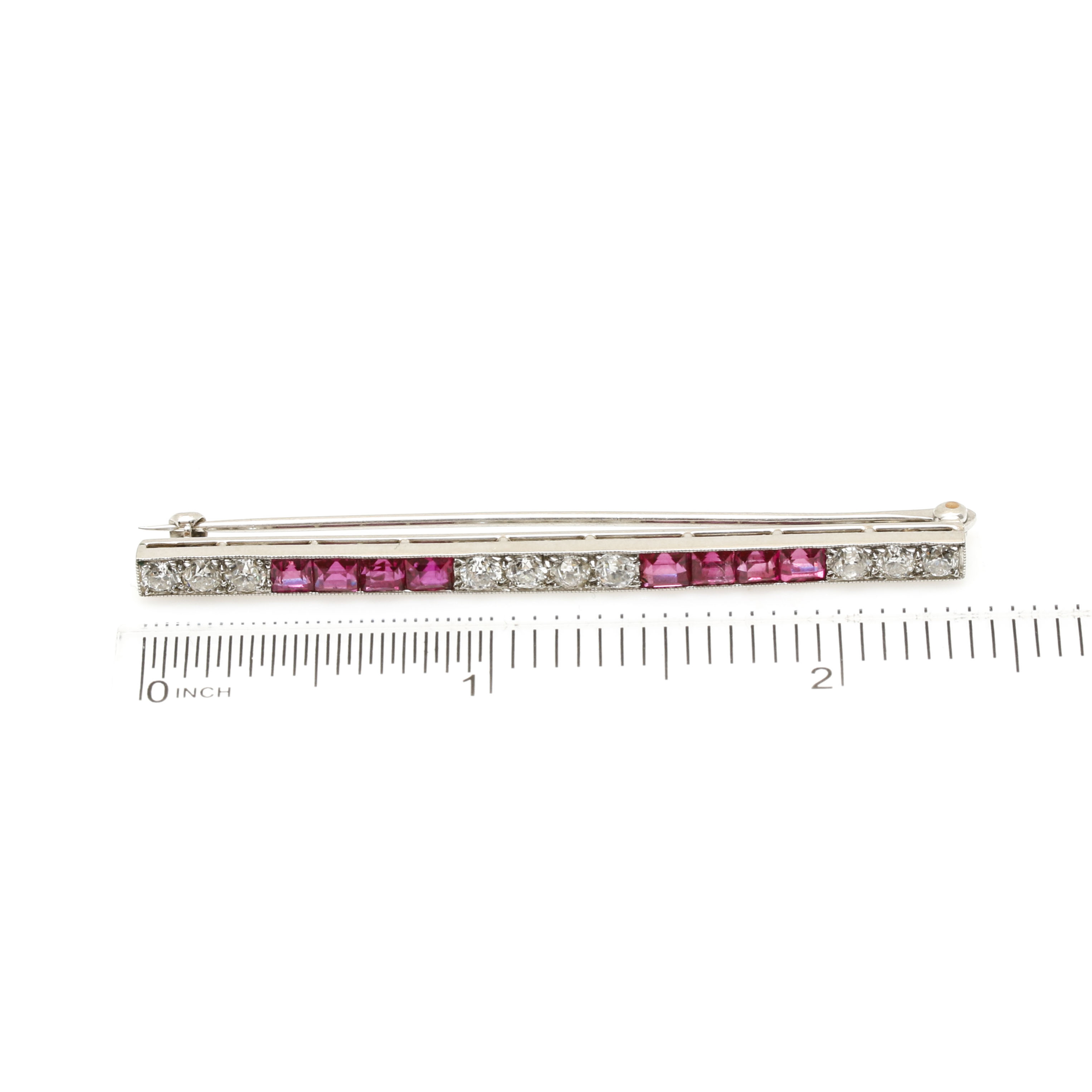 Art Deco Platinum Ruby and 0.95 CTW Diamond Brooch