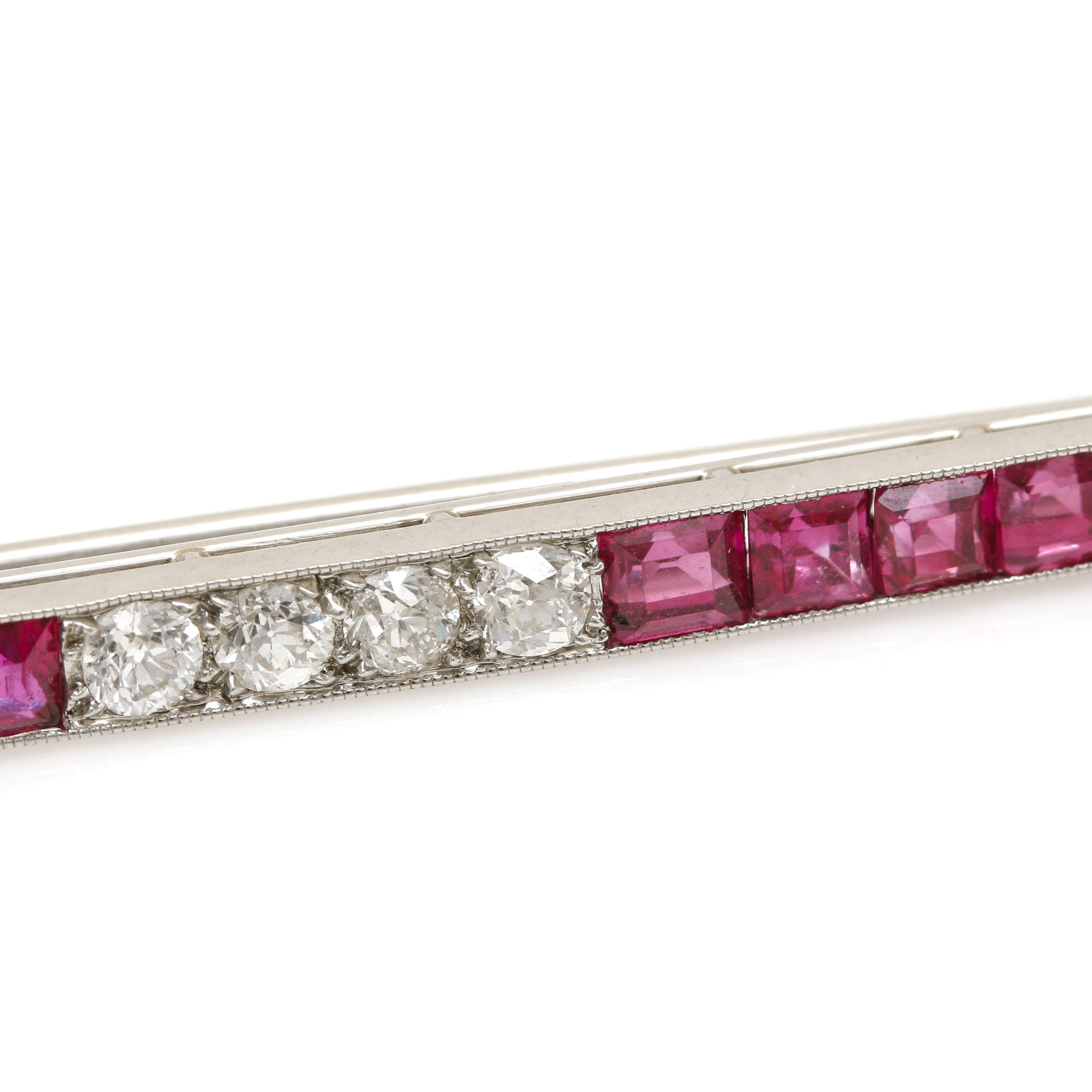 Art Deco Platinum Ruby and 0.95 CTW Diamond Brooch