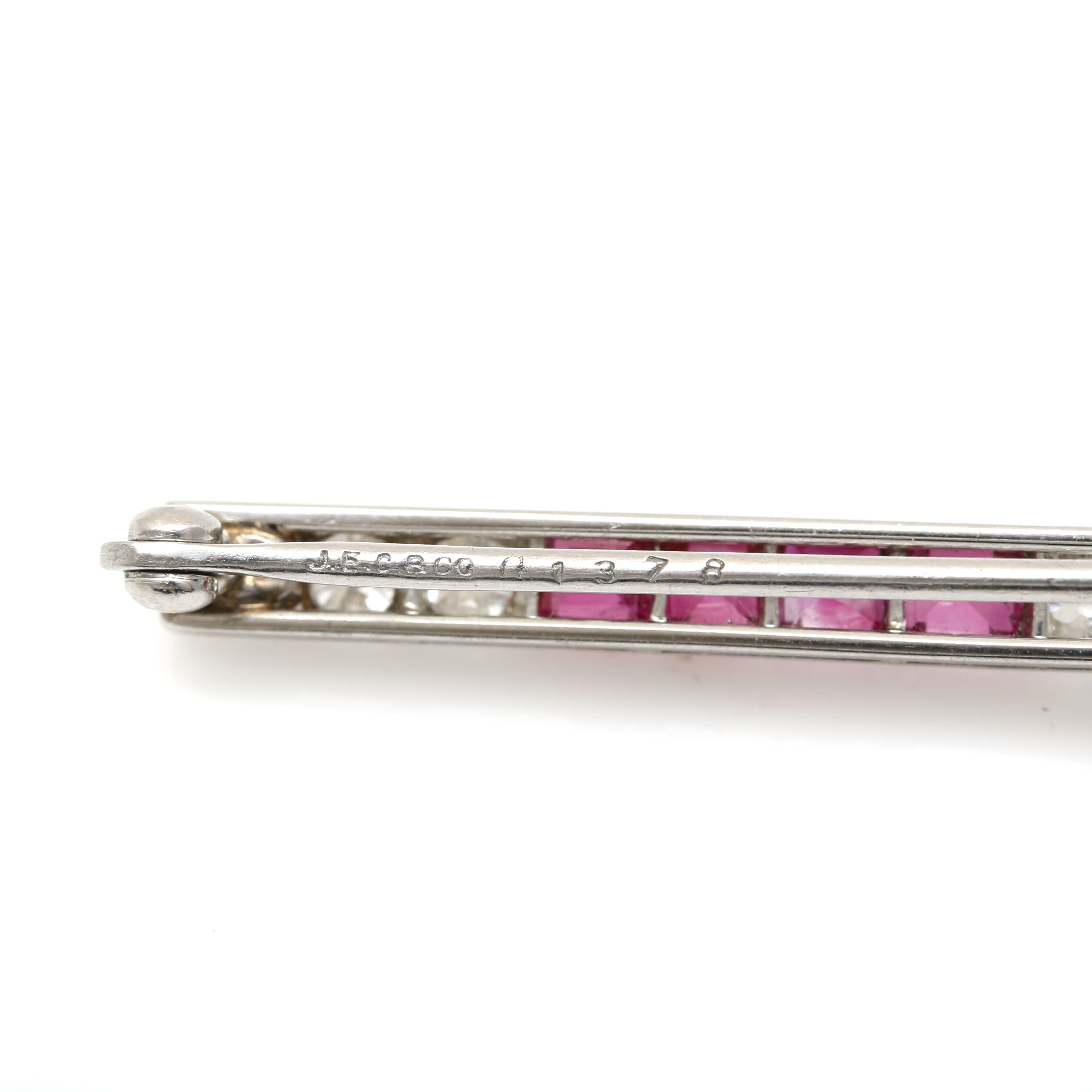 Art Deco Platinum Ruby and 0.95 CTW Diamond Brooch