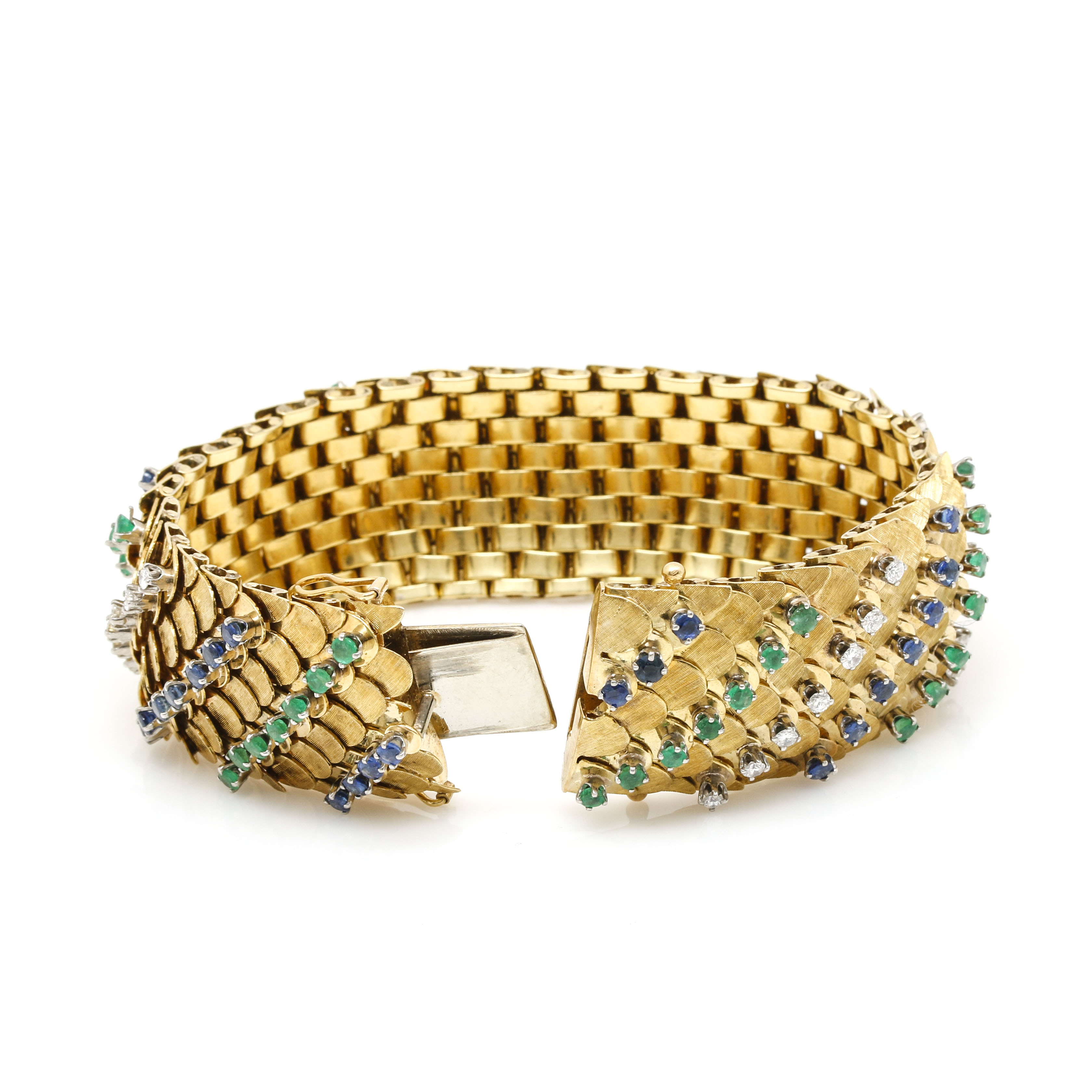 14K Yellow Gold 1.92 CTW Diamond, Sapphire, and Emerald Bracelet