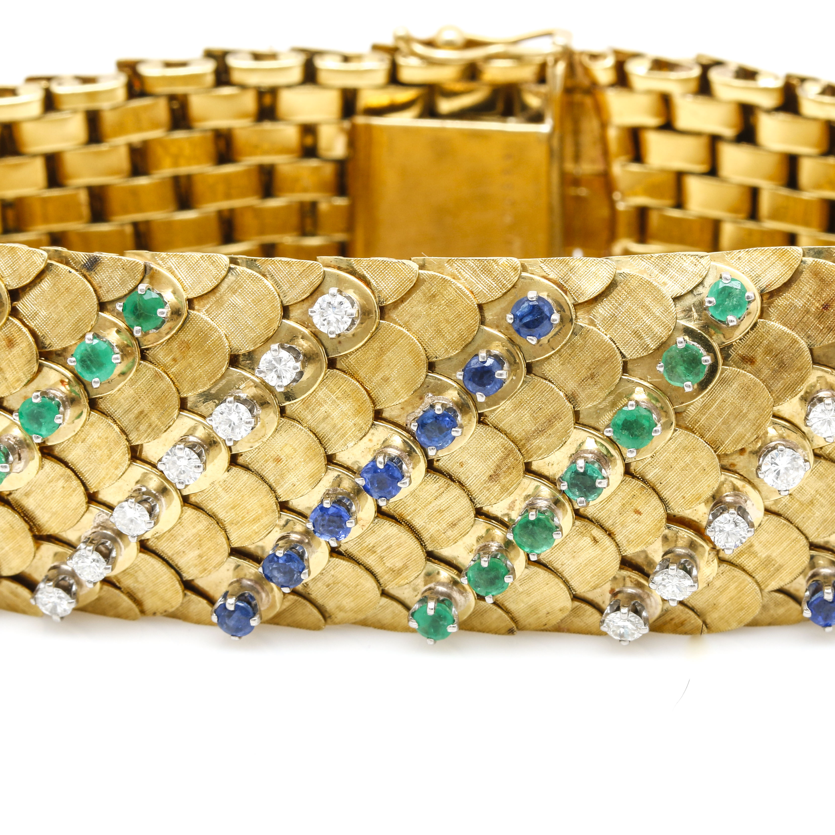 14K Yellow Gold 1.92 CTW Diamond, Sapphire, and Emerald Bracelet