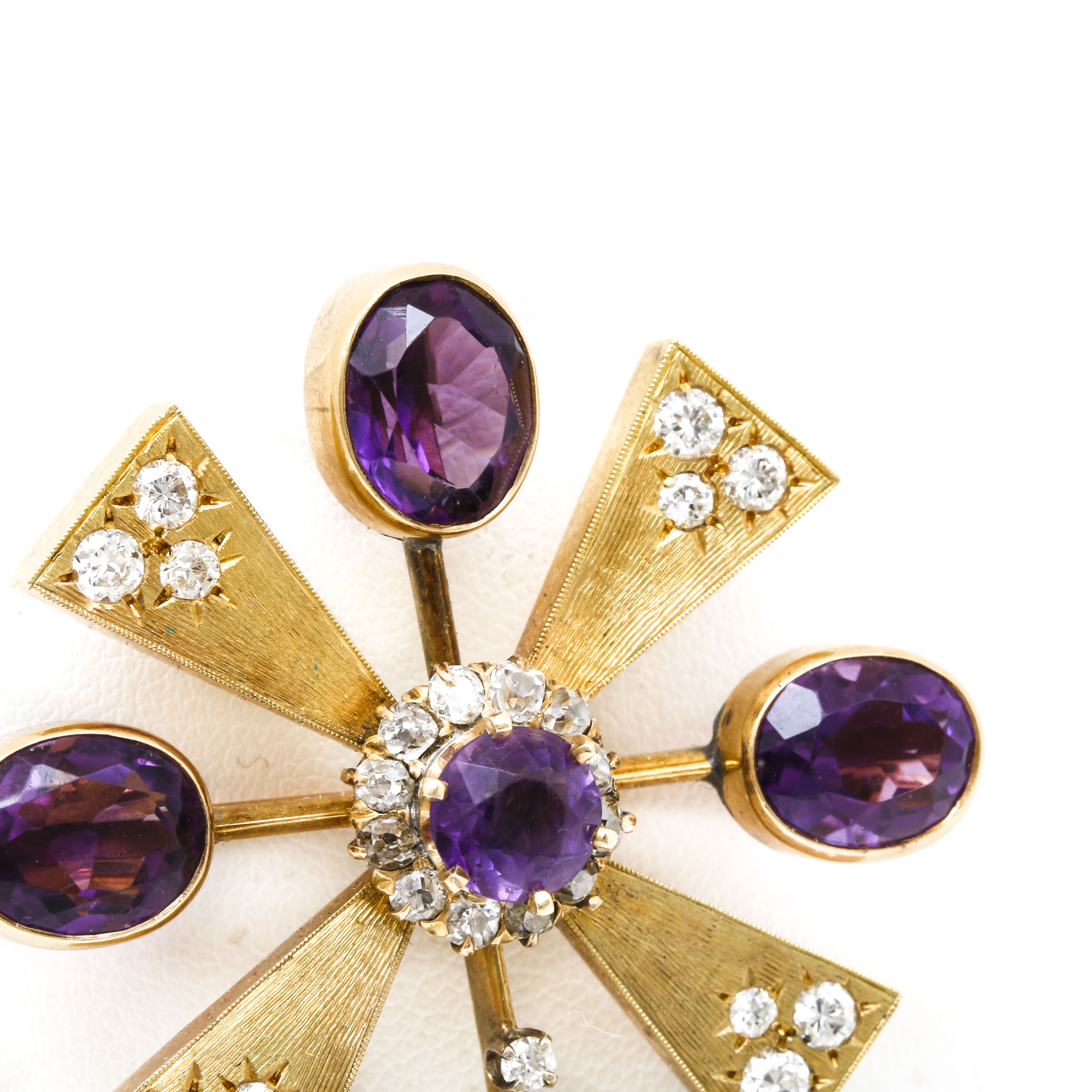 14K and 18K Yellow Gold Amethyst, 1.38 CTW Diamond, and Cultured Pearl Brooch