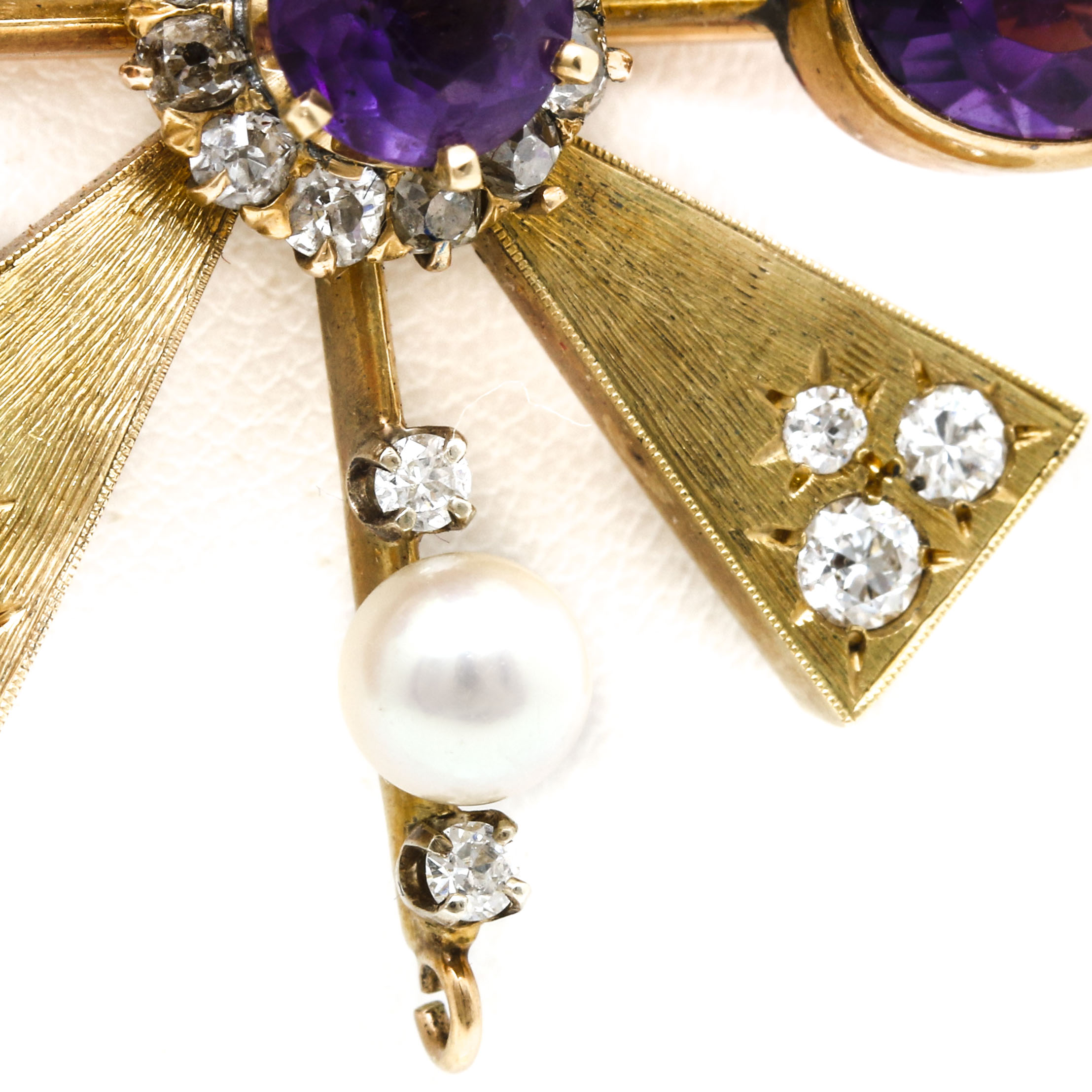 14K and 18K Yellow Gold Amethyst, 1.38 CTW Diamond, and Cultured Pearl Brooch