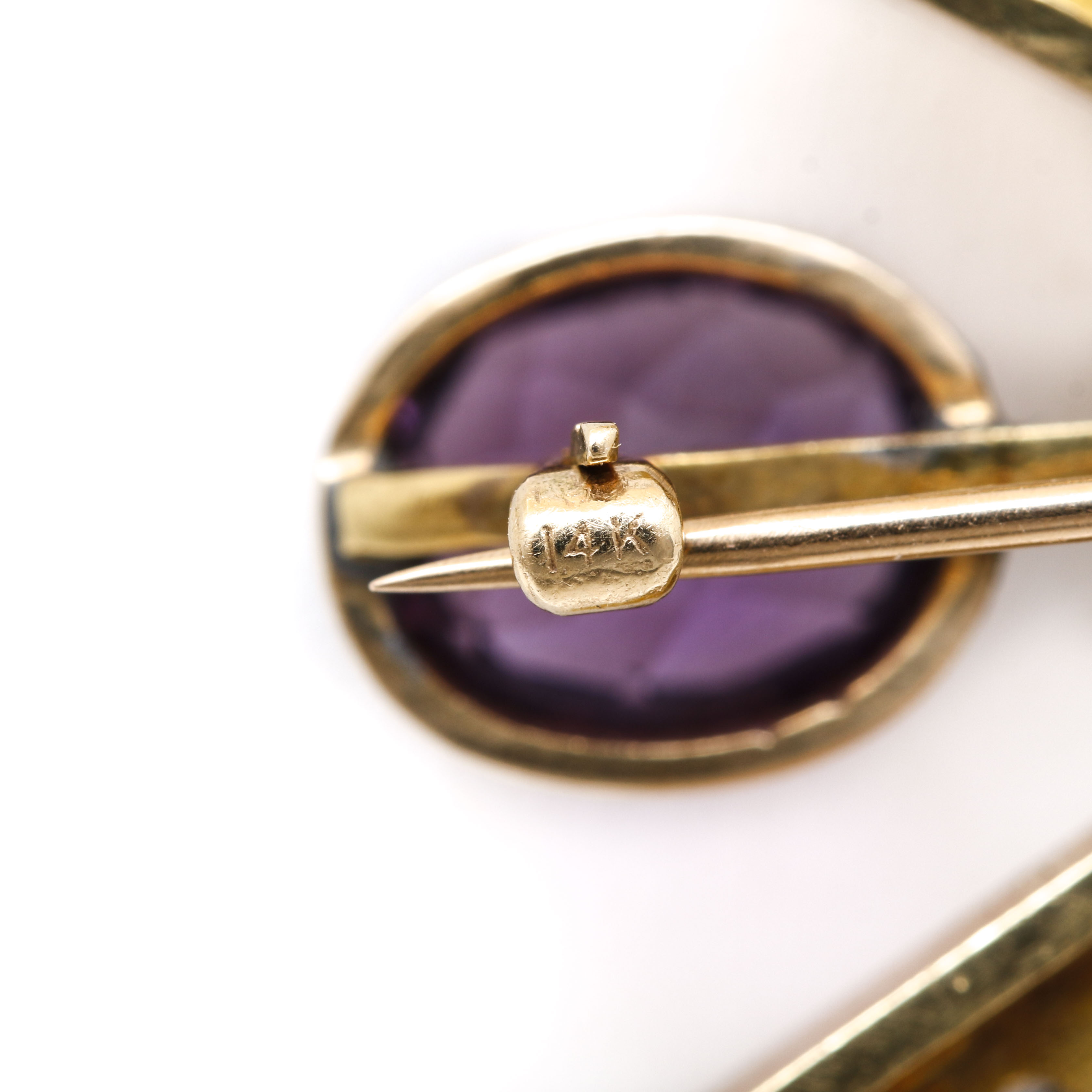 14K and 18K Yellow Gold Amethyst, 1.38 CTW Diamond, and Cultured Pearl Brooch