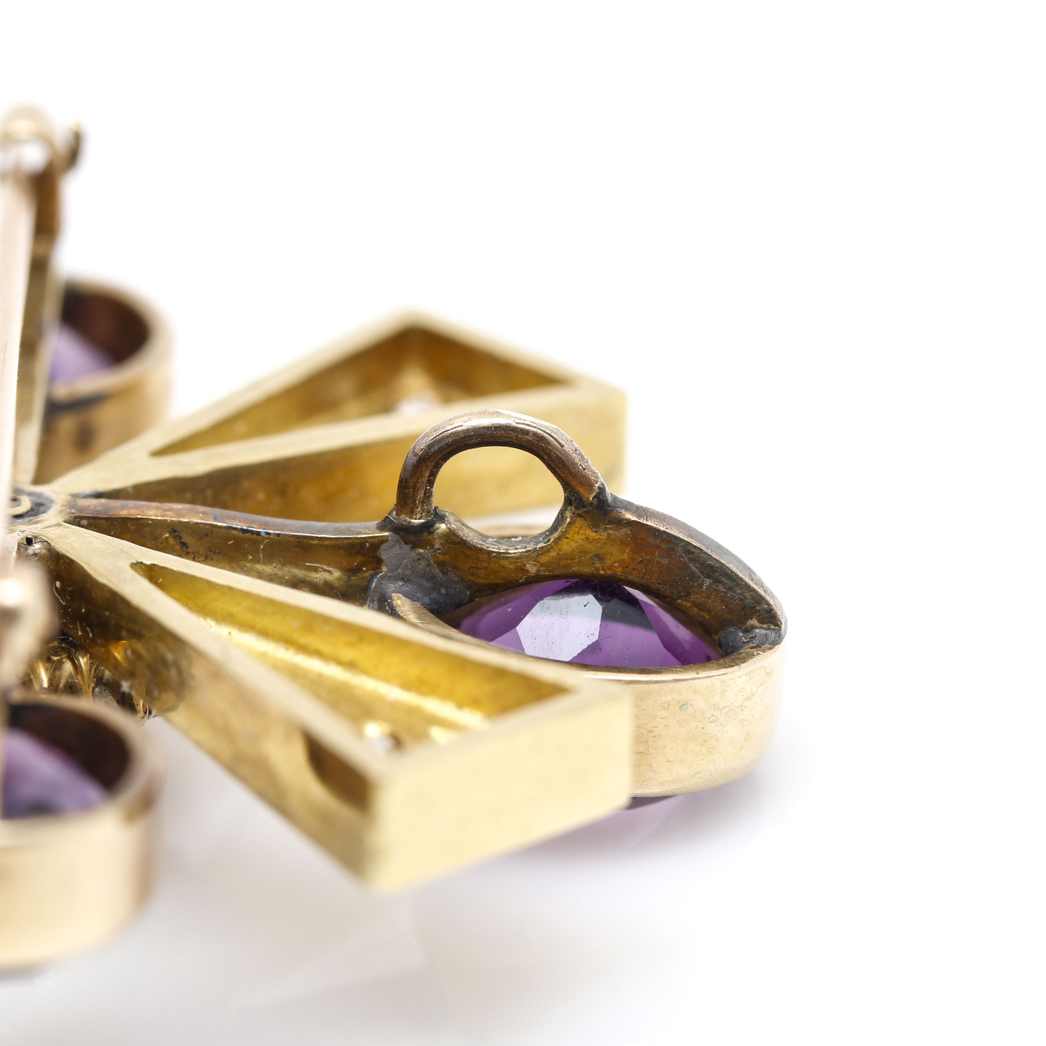 14K and 18K Yellow Gold Amethyst, 1.38 CTW Diamond, and Cultured Pearl Brooch