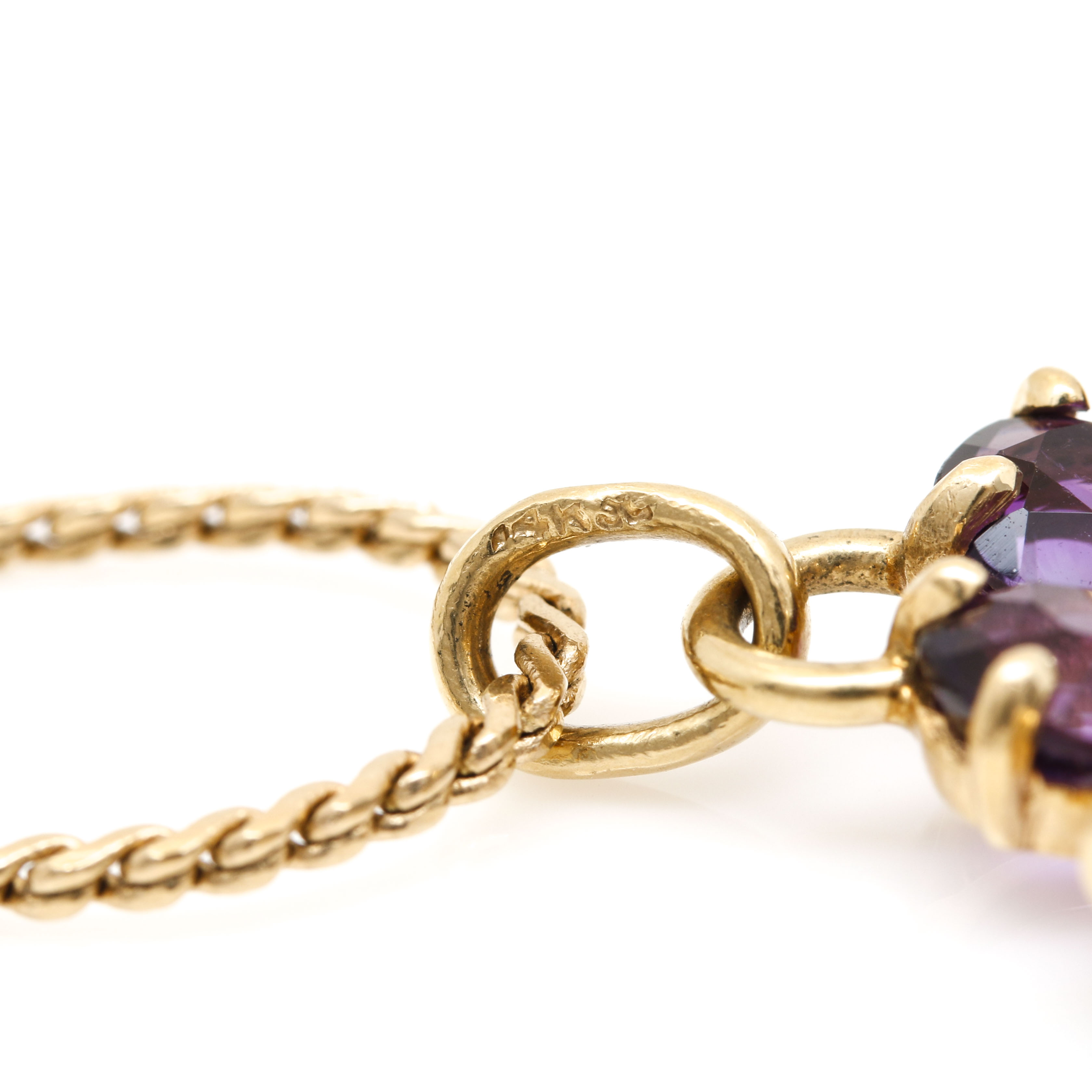 14K Yellow Gold Diamond and Amethyst Floral Necklace