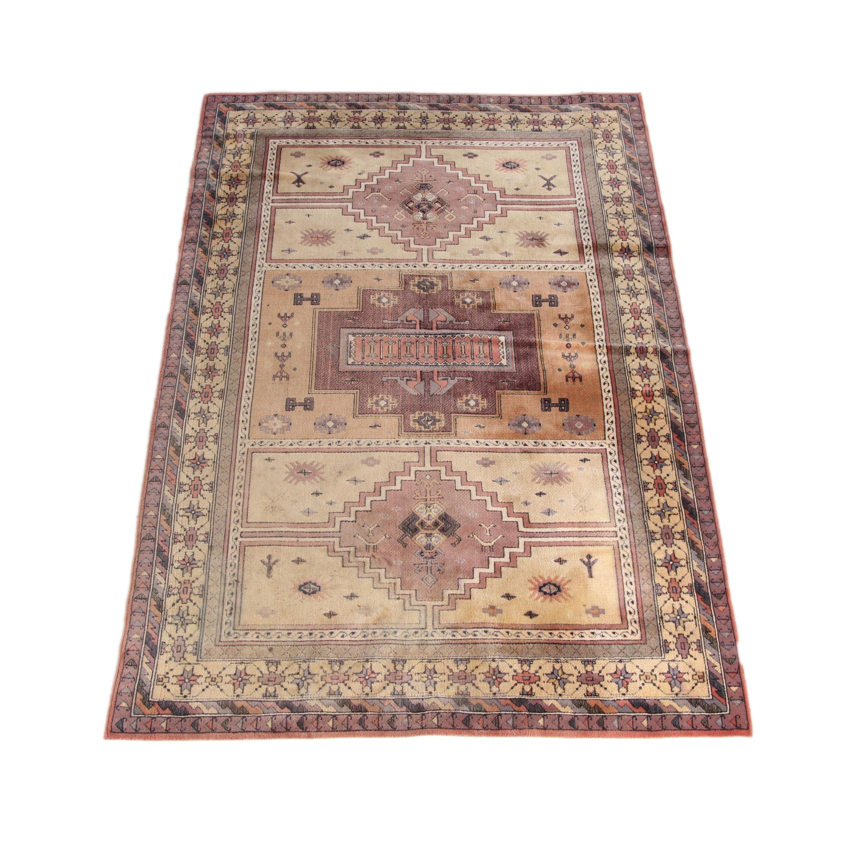 Power-Loomed Caucasian Style Carved Wool Area Rug