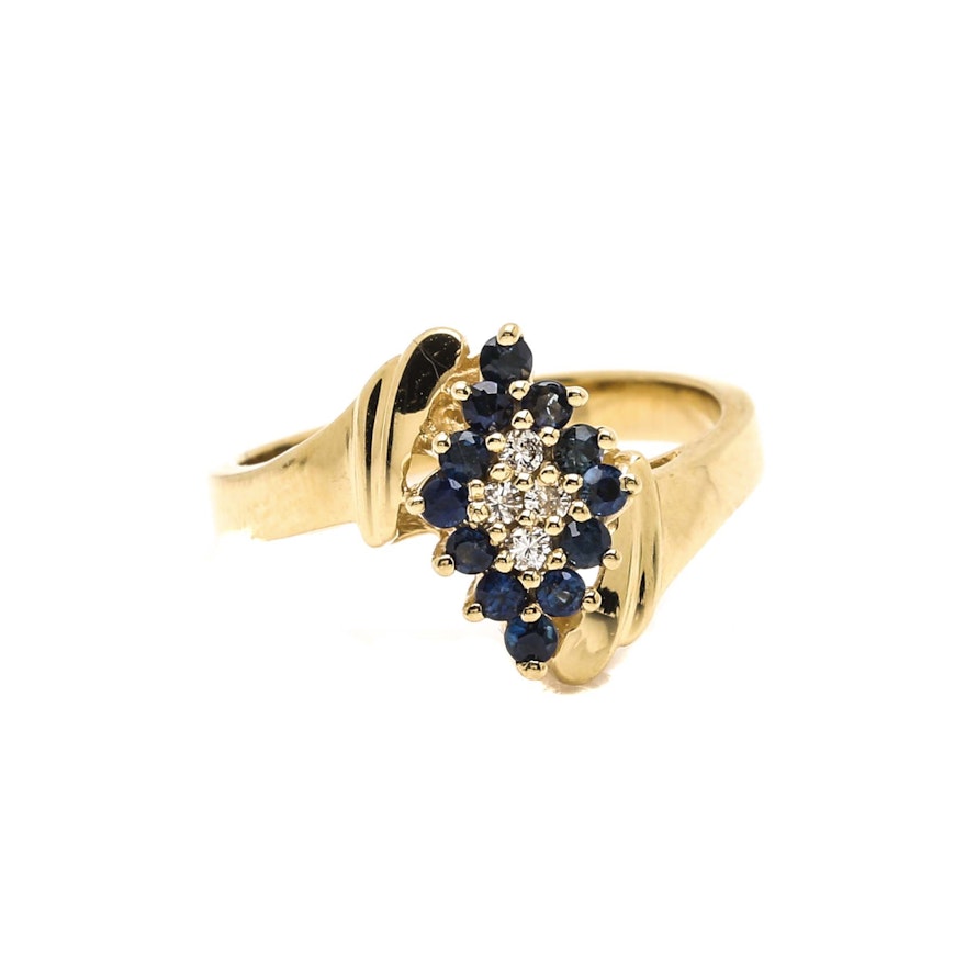 Ostby & Barton 14K Yellow Gold Diamond and Sapphire Ring