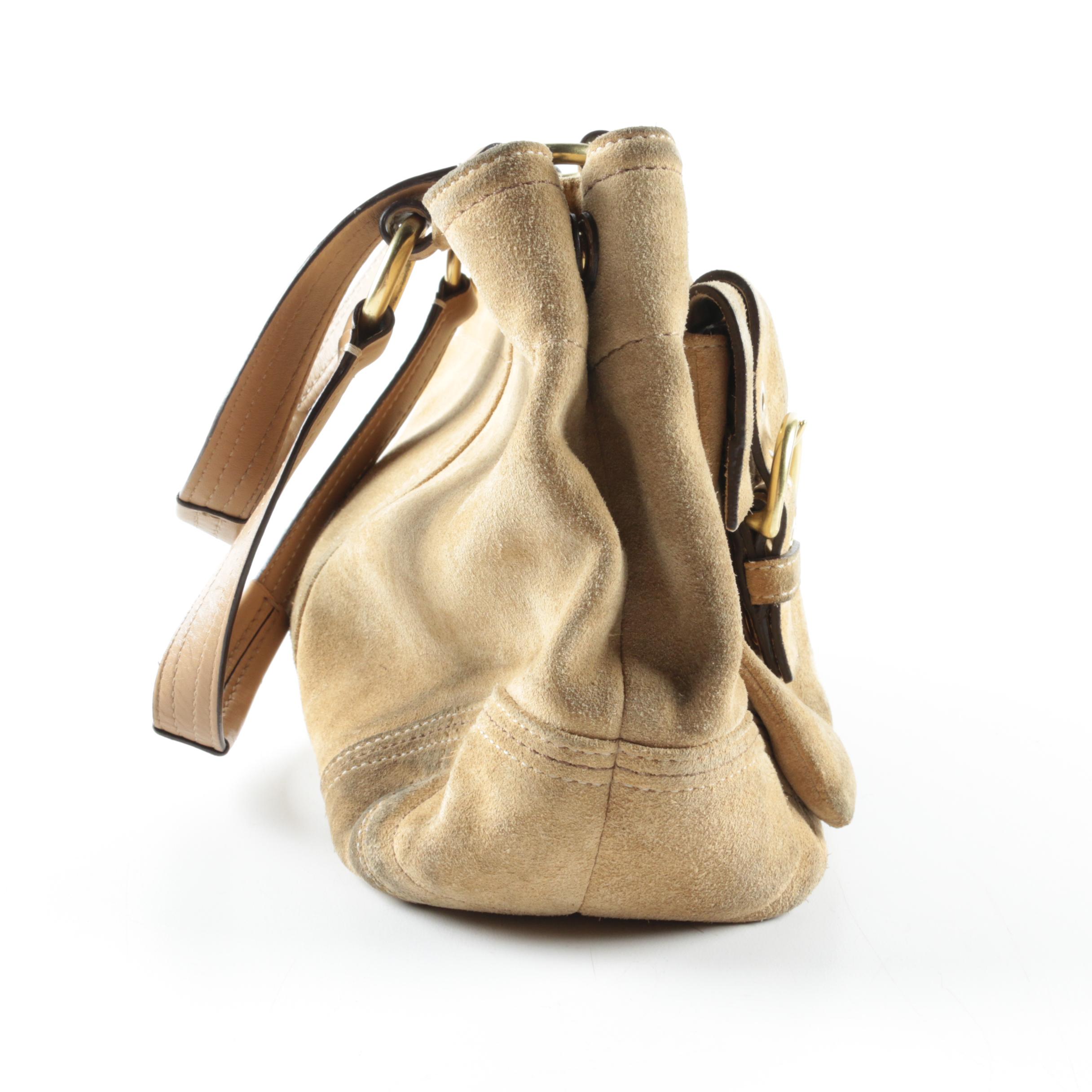 Coach Soho Tan Suede Buckle Pocket Satchel