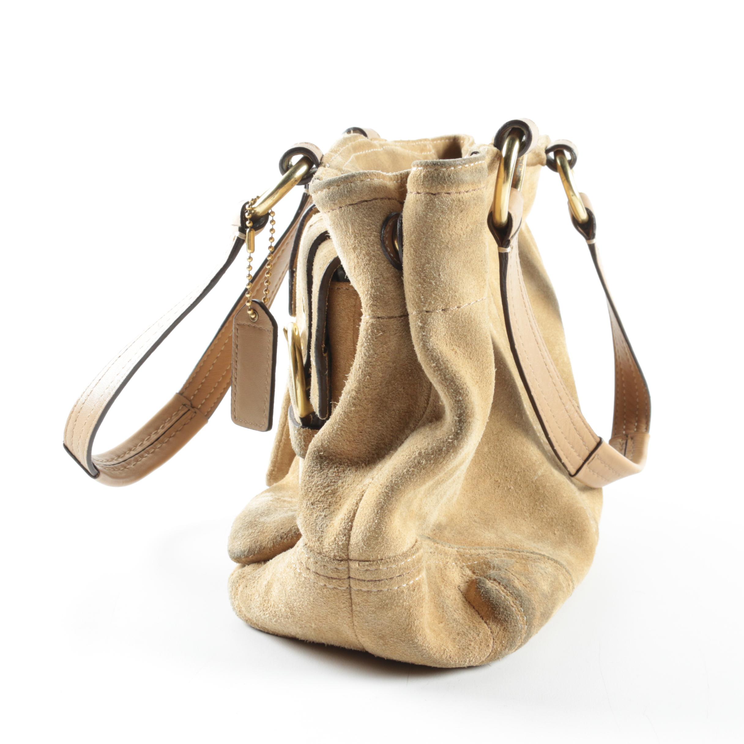 Coach Soho Tan Suede Buckle Pocket Satchel