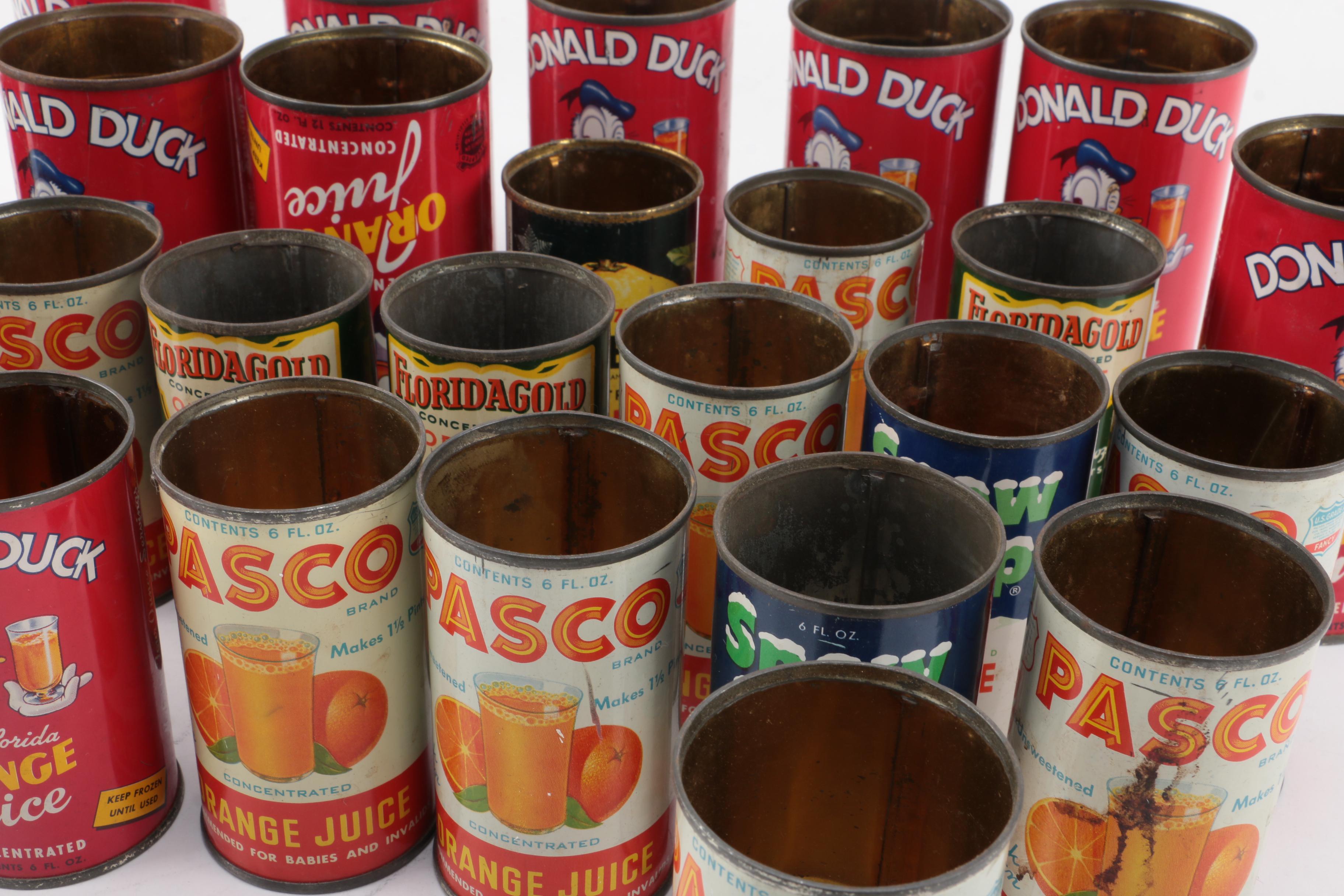 Disney, Florida, and Other Metal Orange Juice Concentrate Cans