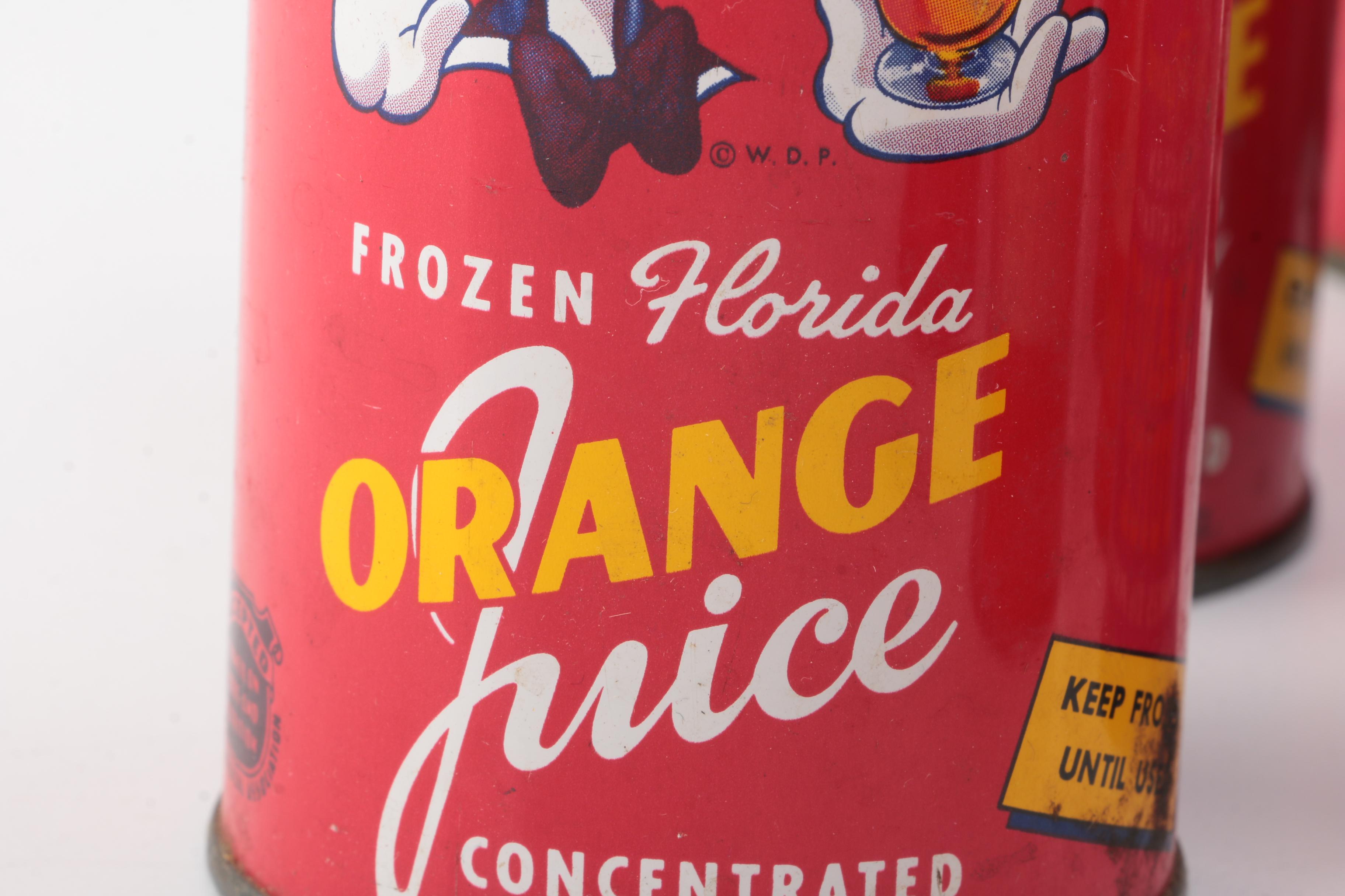 Disney, Florida, and Other Metal Orange Juice Concentrate Cans