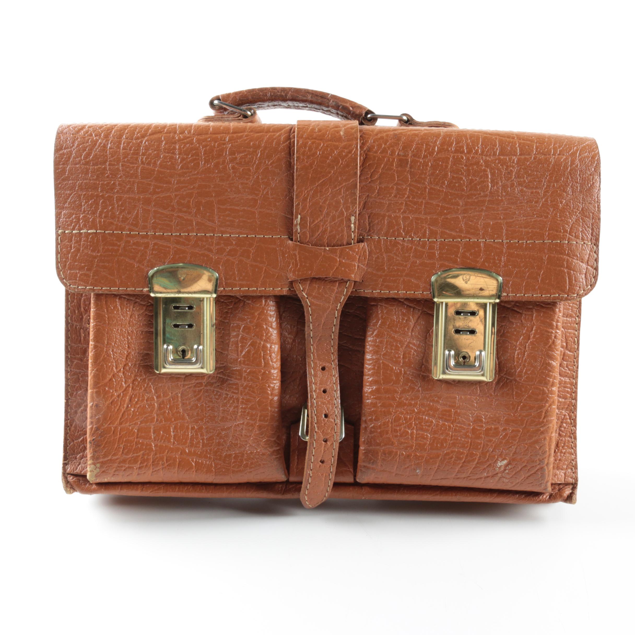 Brown Textured Leather Briefcase