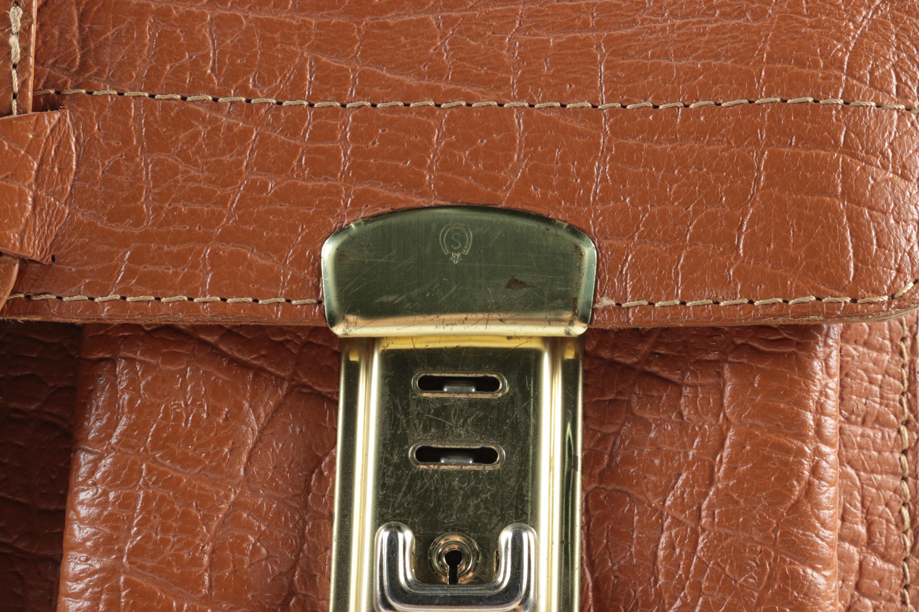 Brown Textured Leather Briefcase