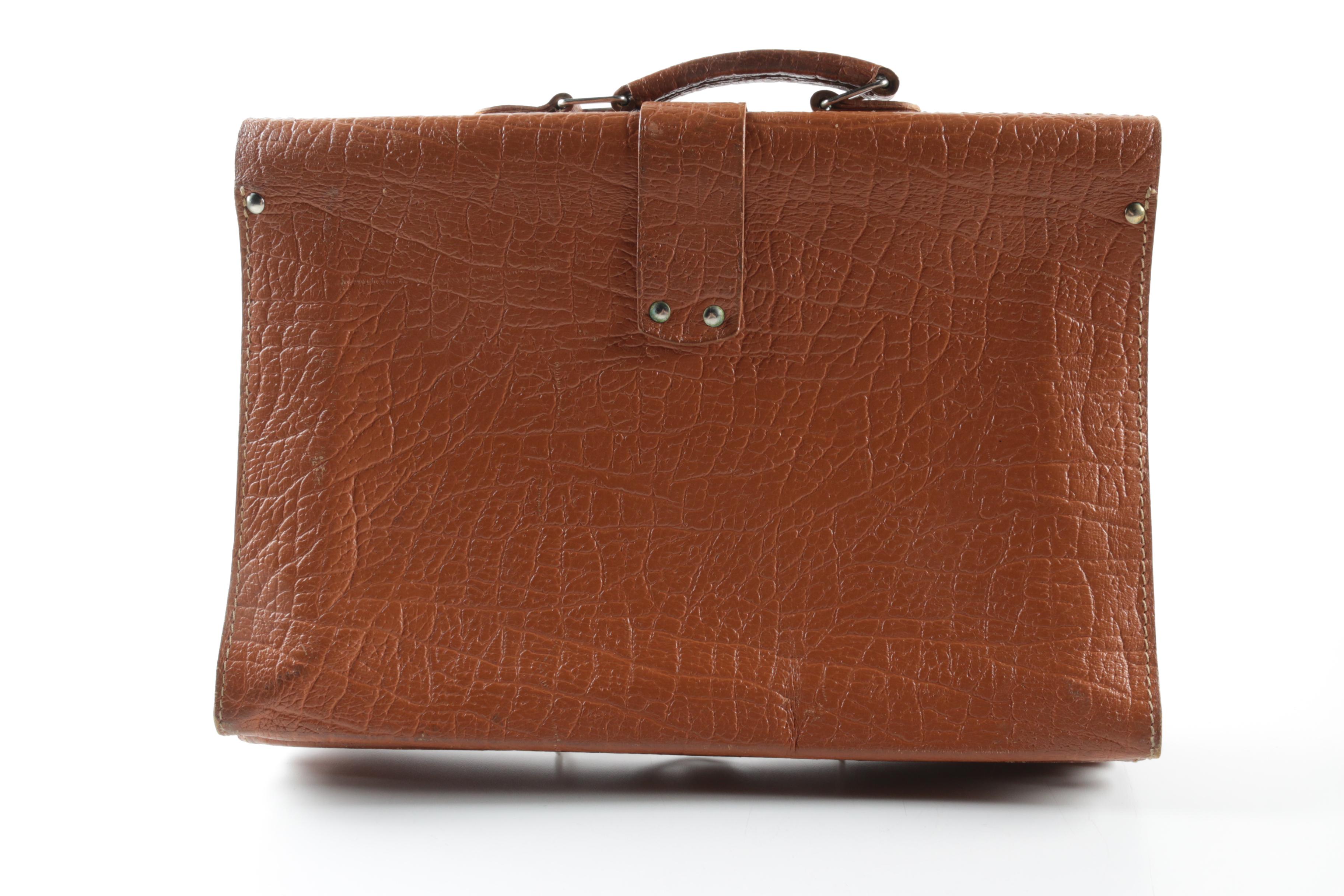 Brown Textured Leather Briefcase