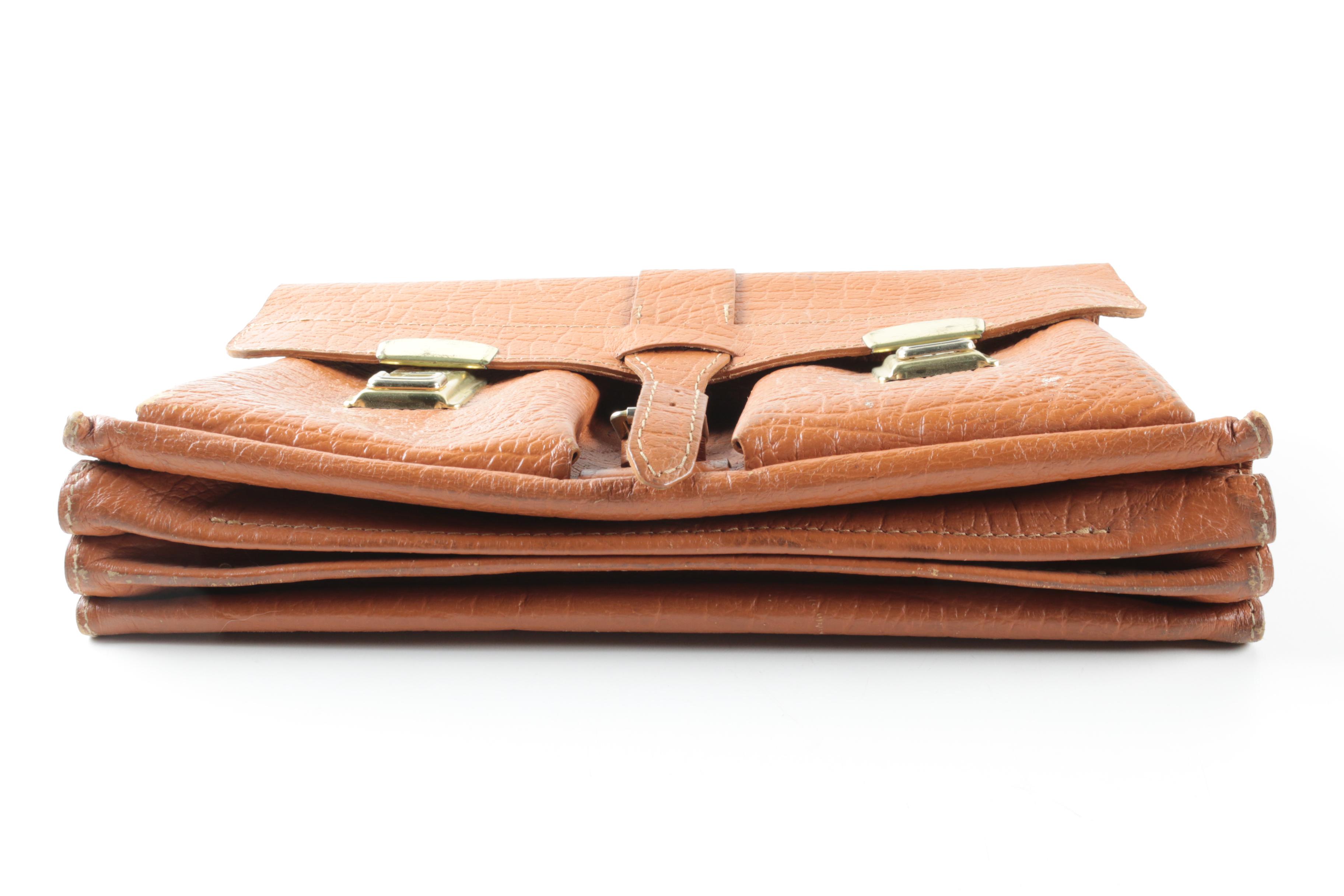 Brown Textured Leather Briefcase