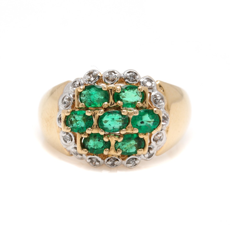 14K Yellow Gold Emerald and Diamond Ring