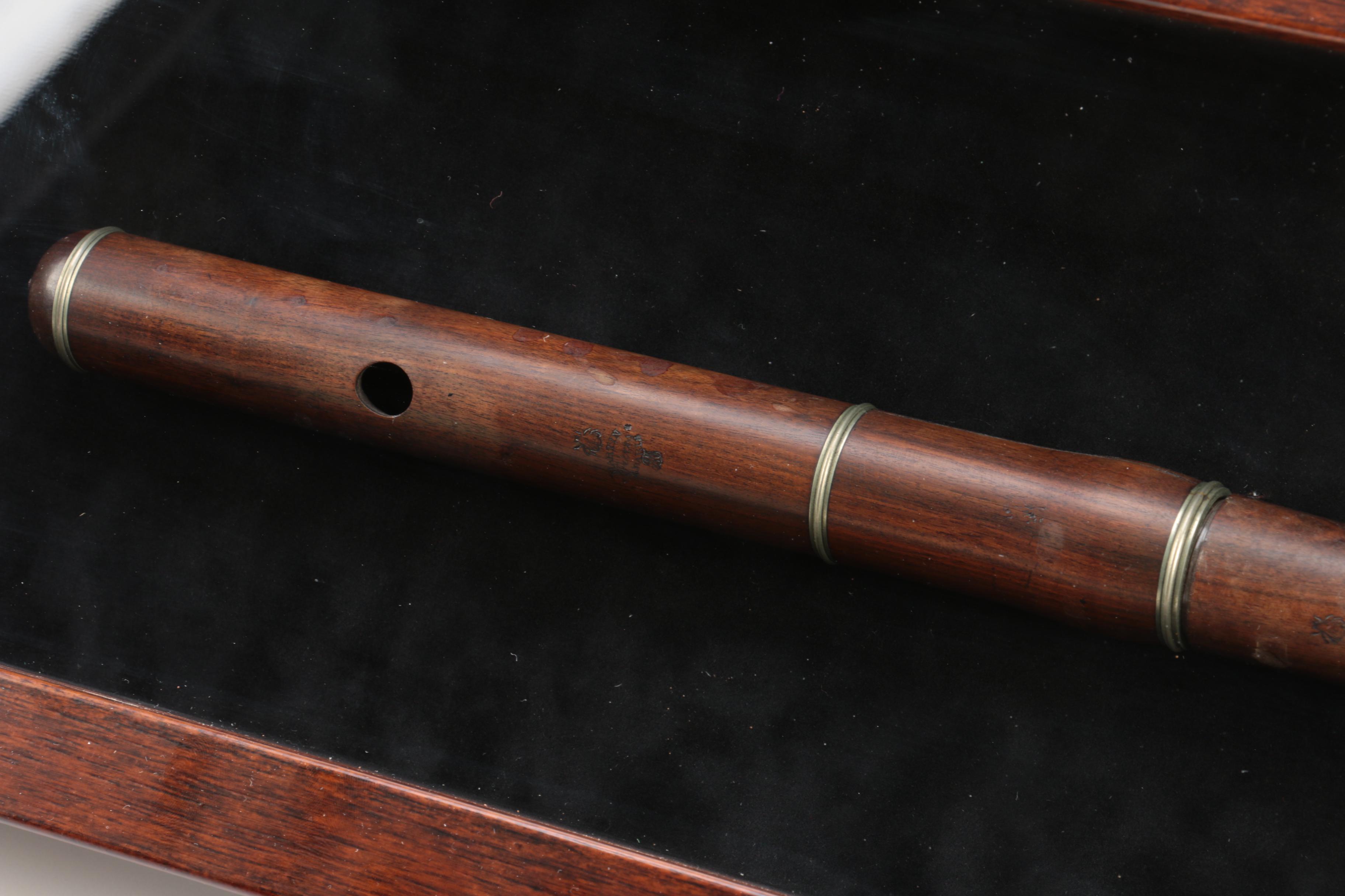 Antique Martin Frères Rosewood Flute in Frame, C. 1840-1890