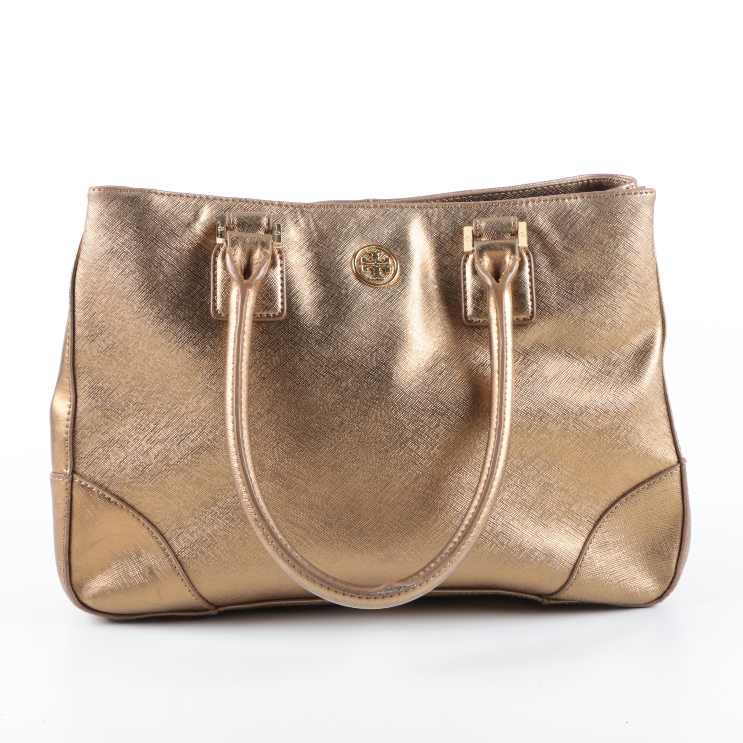 Tory Burch Textured Gold Metallic Tote Bag
