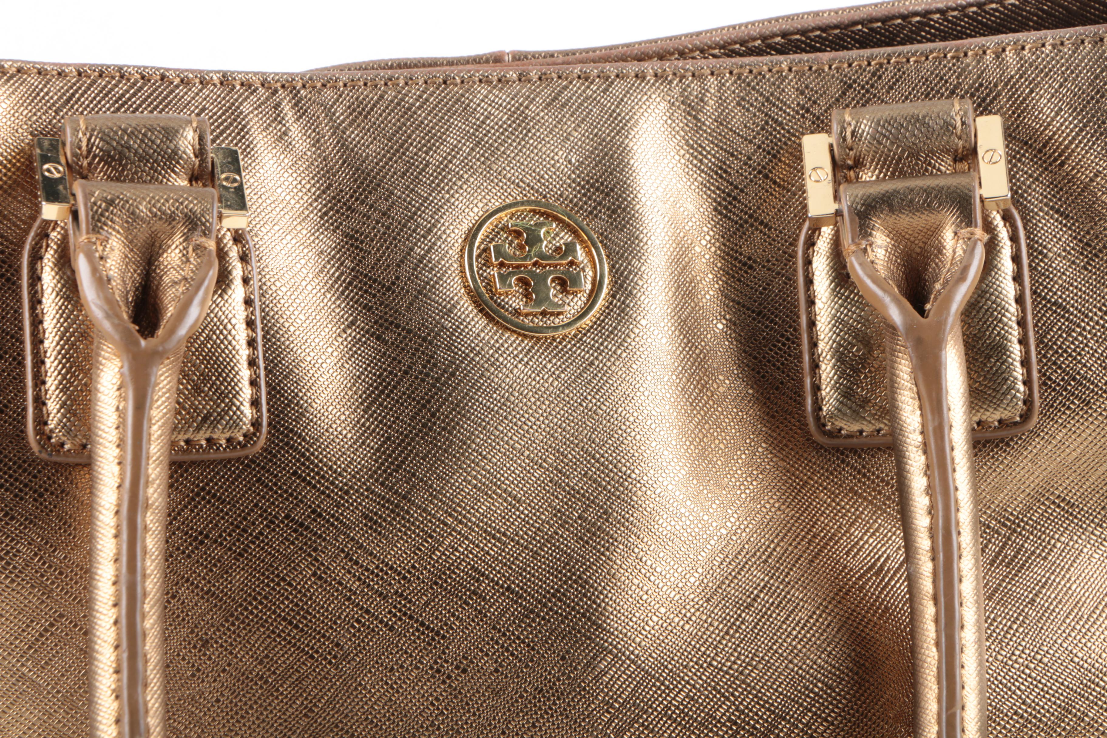 Tory Burch Textured Gold Metallic Tote Bag