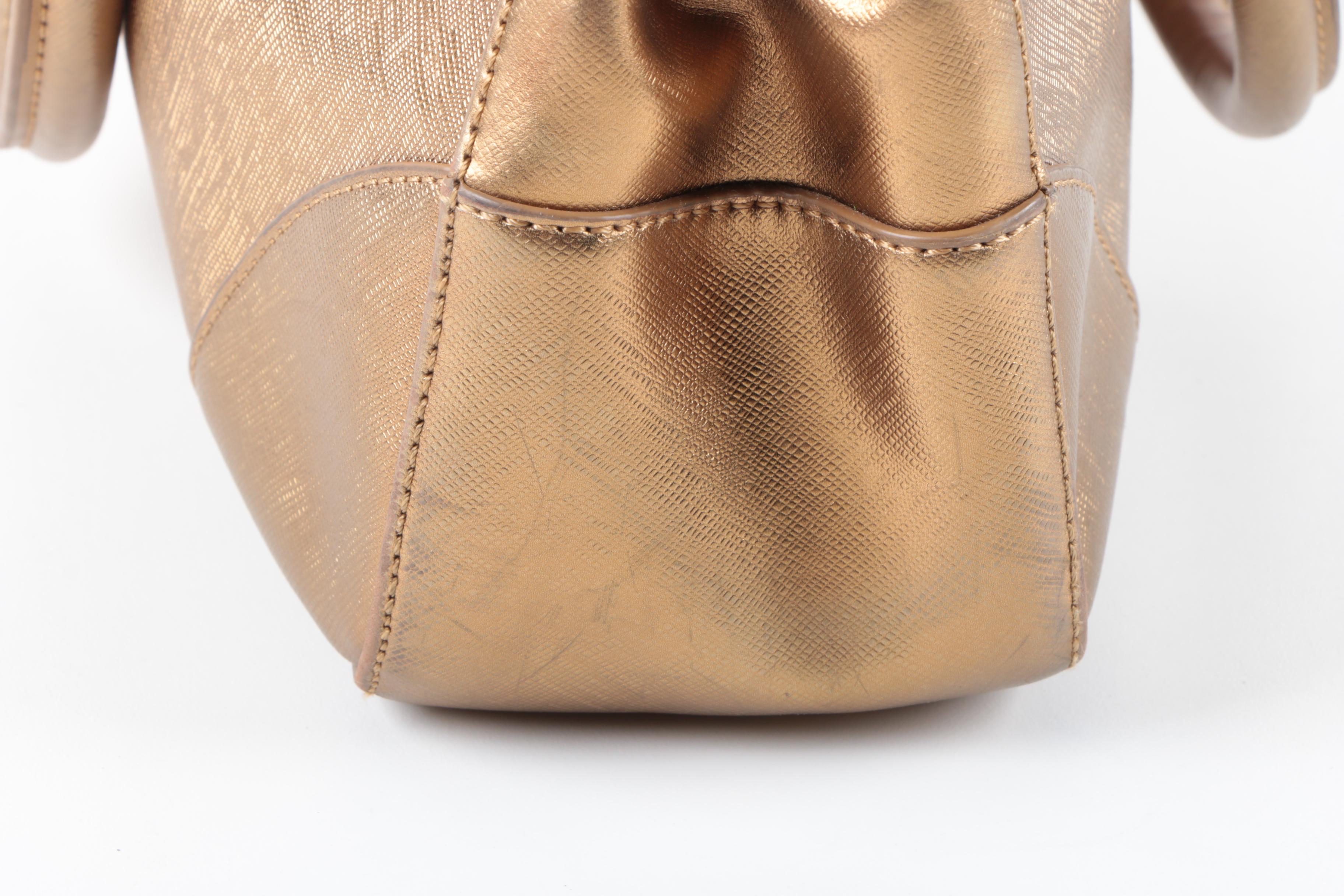 Tory Burch Textured Gold Metallic Tote Bag