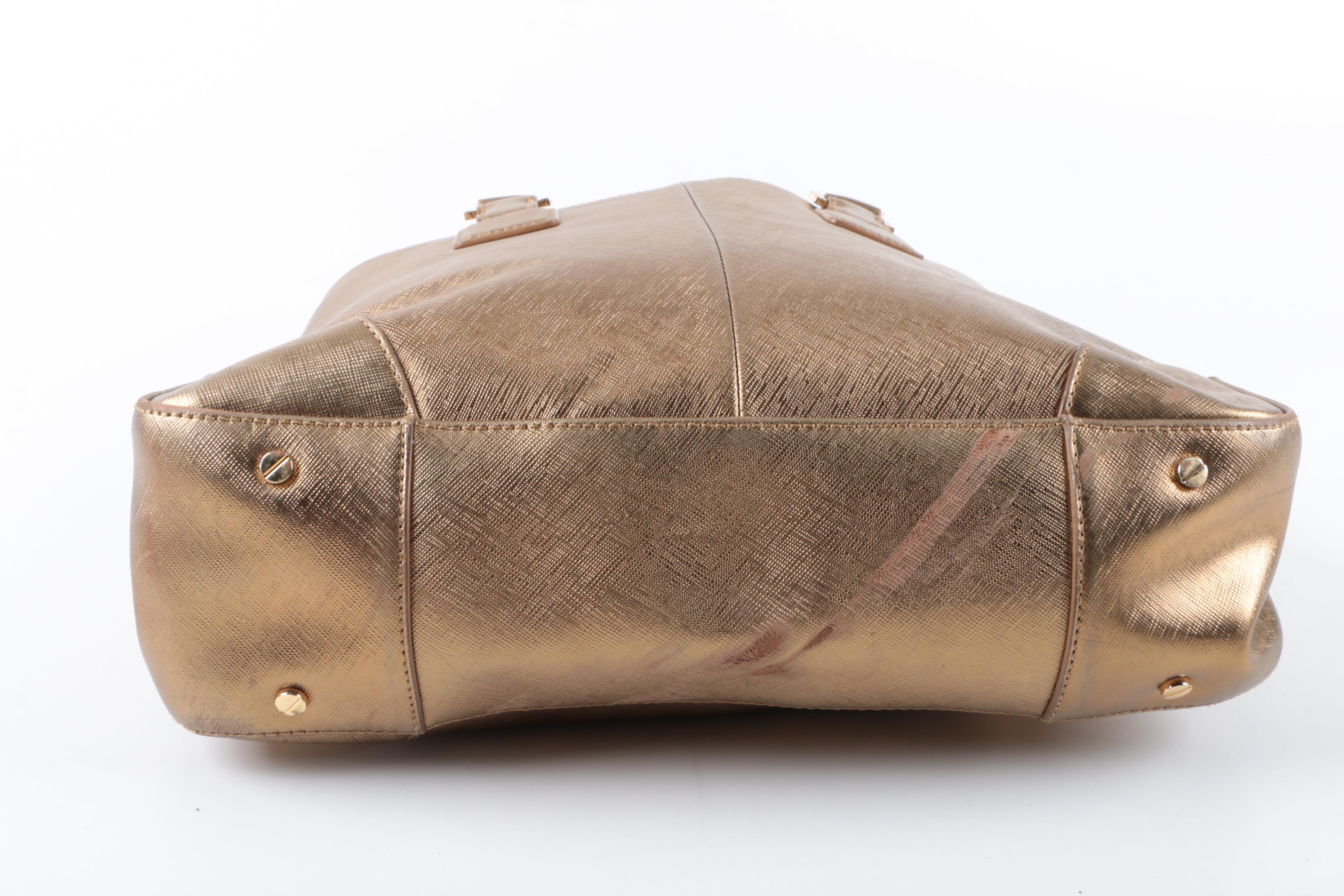 Tory Burch Textured Gold Metallic Tote Bag