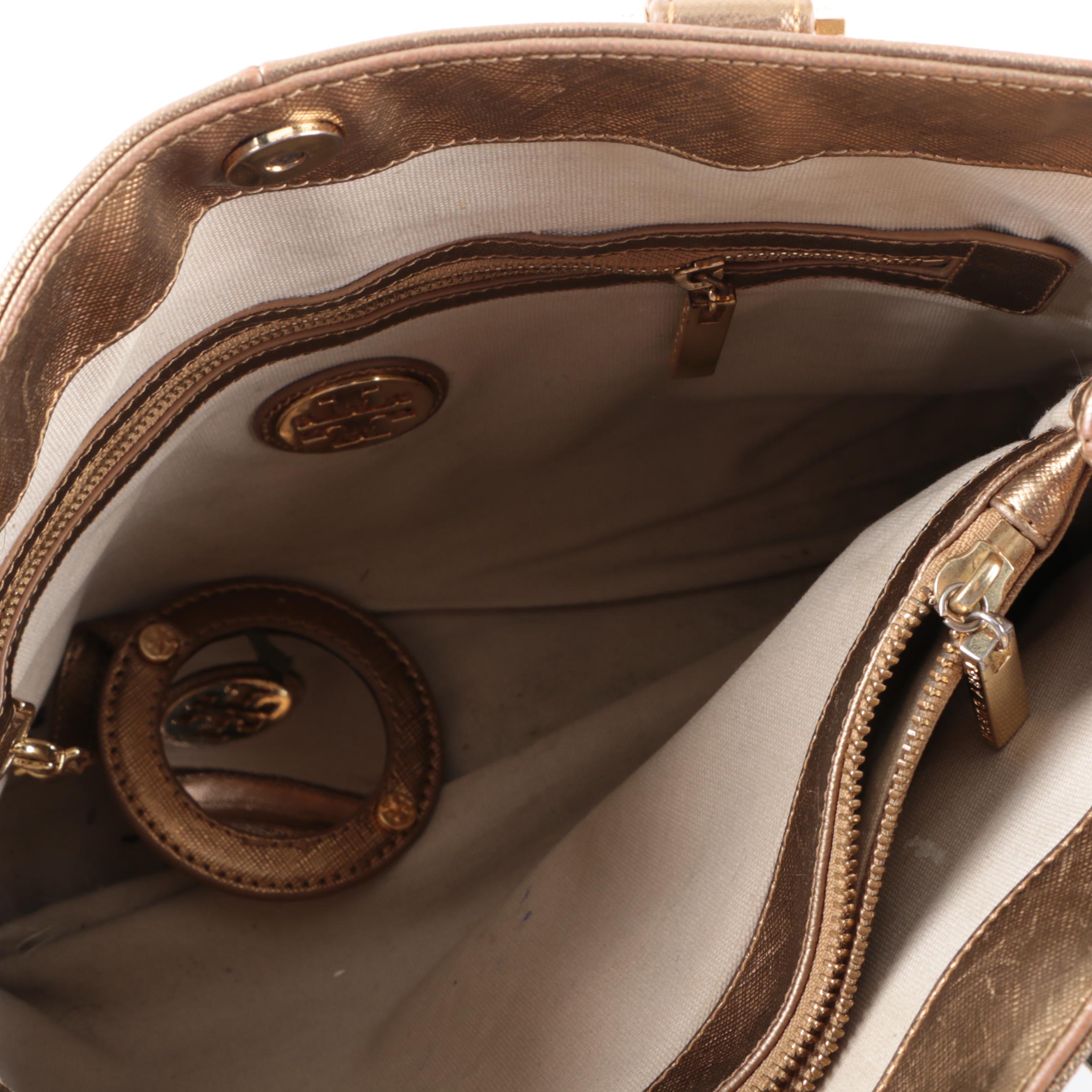 Tory Burch Textured Gold Metallic Tote Bag