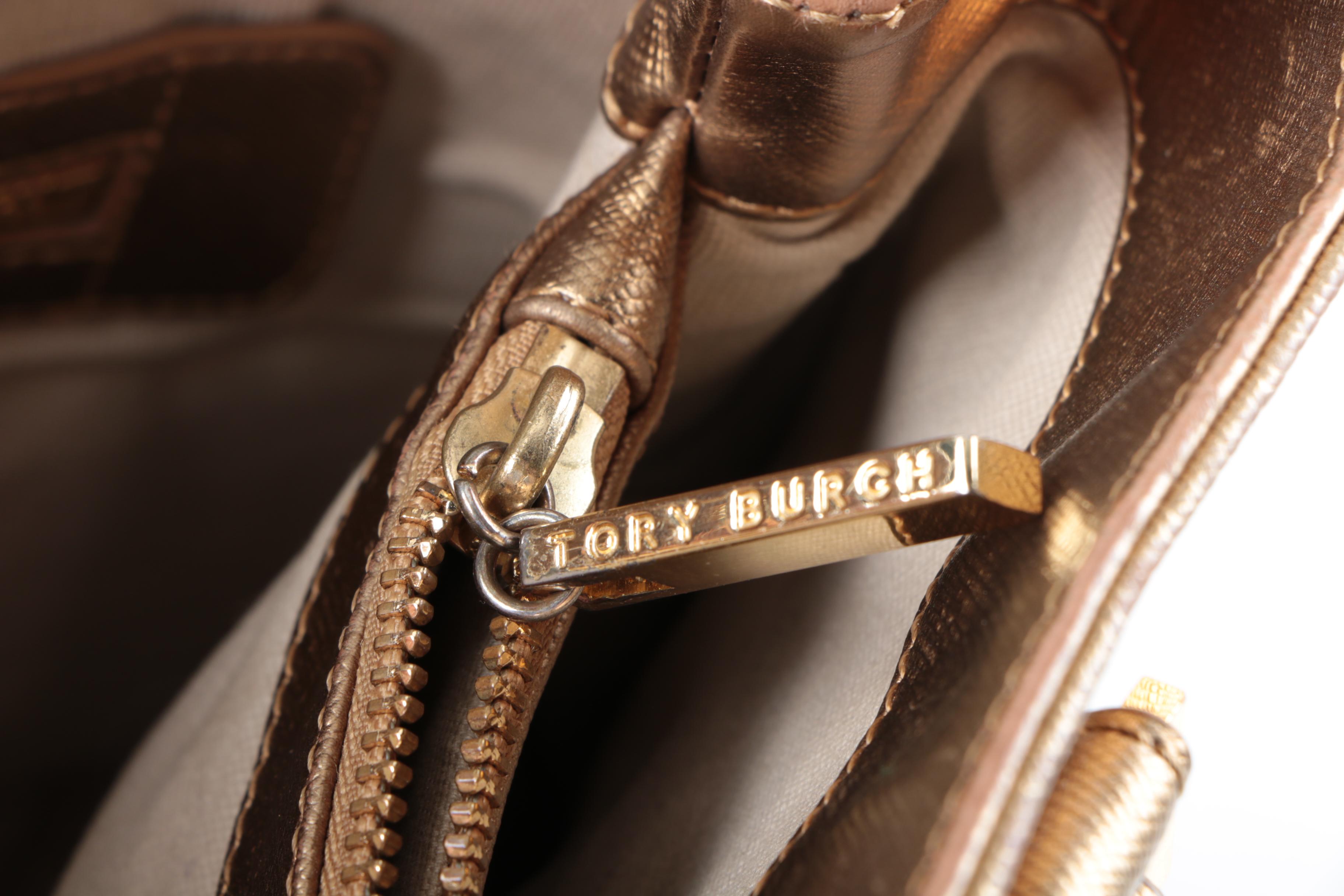 Tory Burch Textured Gold Metallic Tote Bag