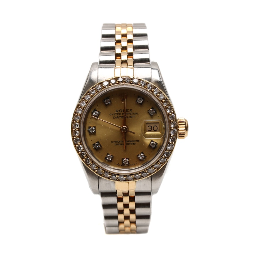 18K Yellow Gold and Stainless Steel Rolex with Diamond Accents