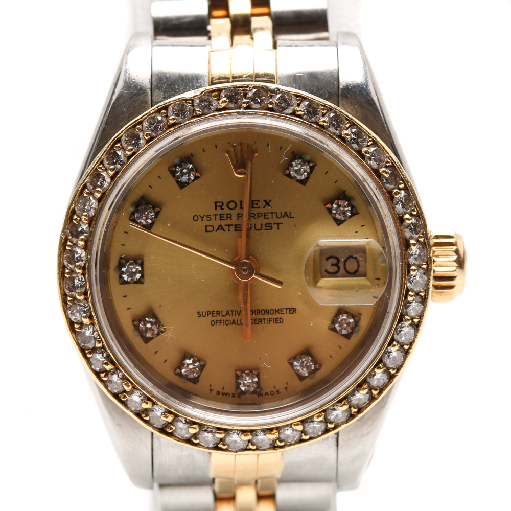 18K Yellow Gold and Stainless Steel Rolex with Diamond Accents