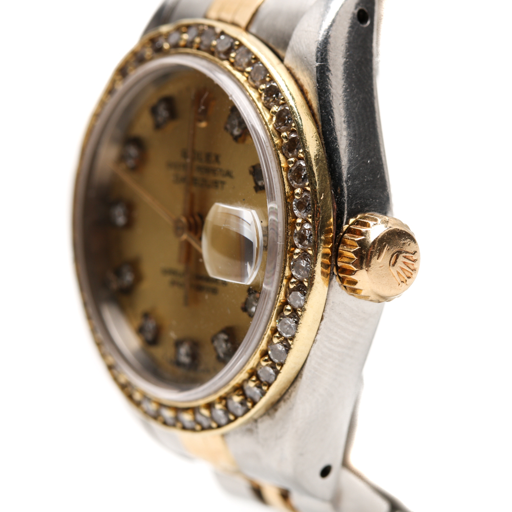 18K Yellow Gold and Stainless Steel Rolex with Diamond Accents