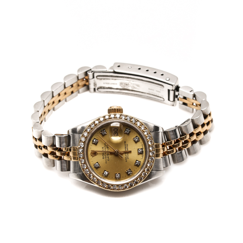 18K Yellow Gold and Stainless Steel Rolex with Diamond Accents
