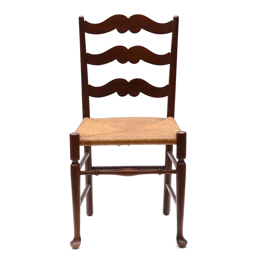 Walnut Ladder Back Side Chair with Woven Wicker Seat
