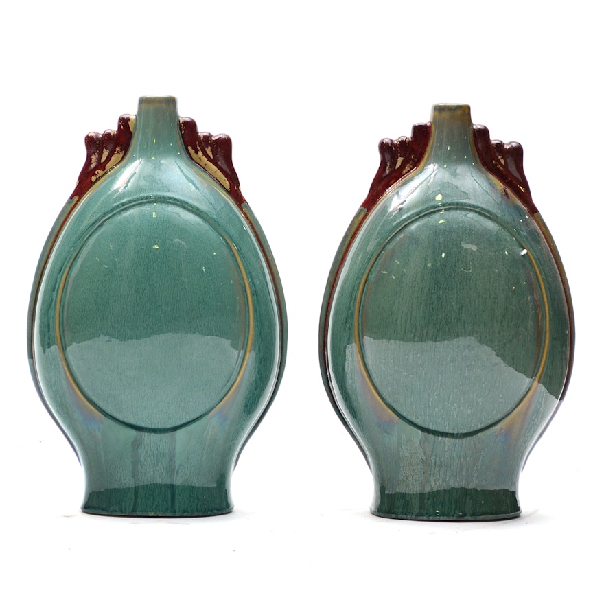 Pair of Chinese Heavy Glaze Ceramic Vases