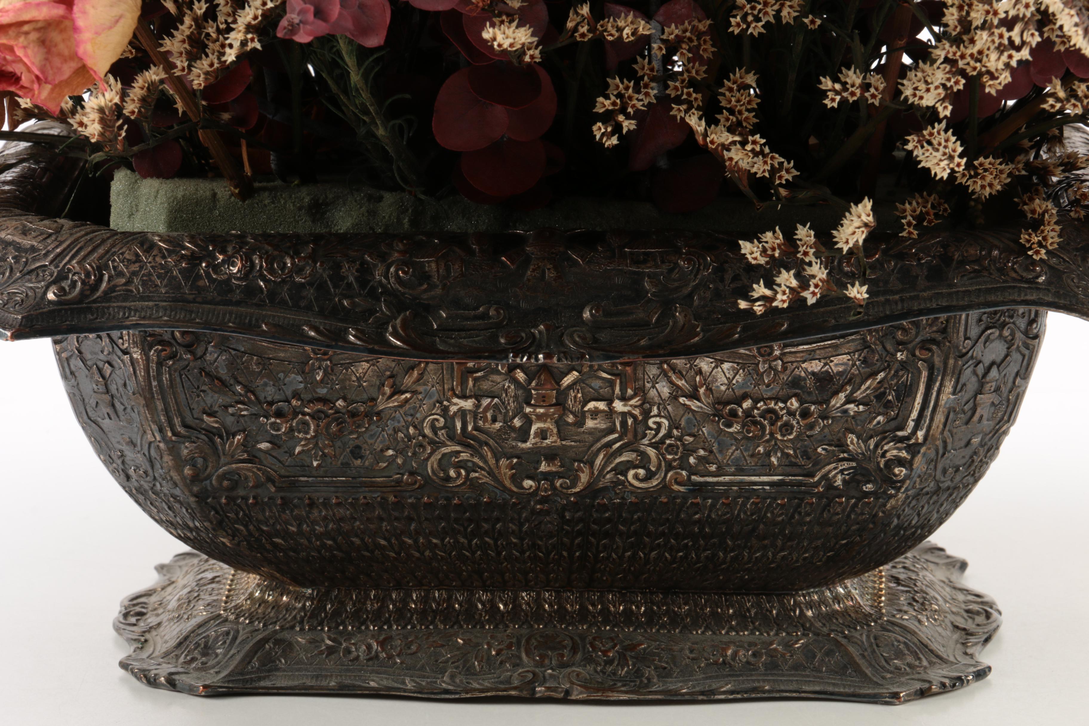 E.G. Webster & Son Silver Plate Flower Frog with Dried Floral Bouquet