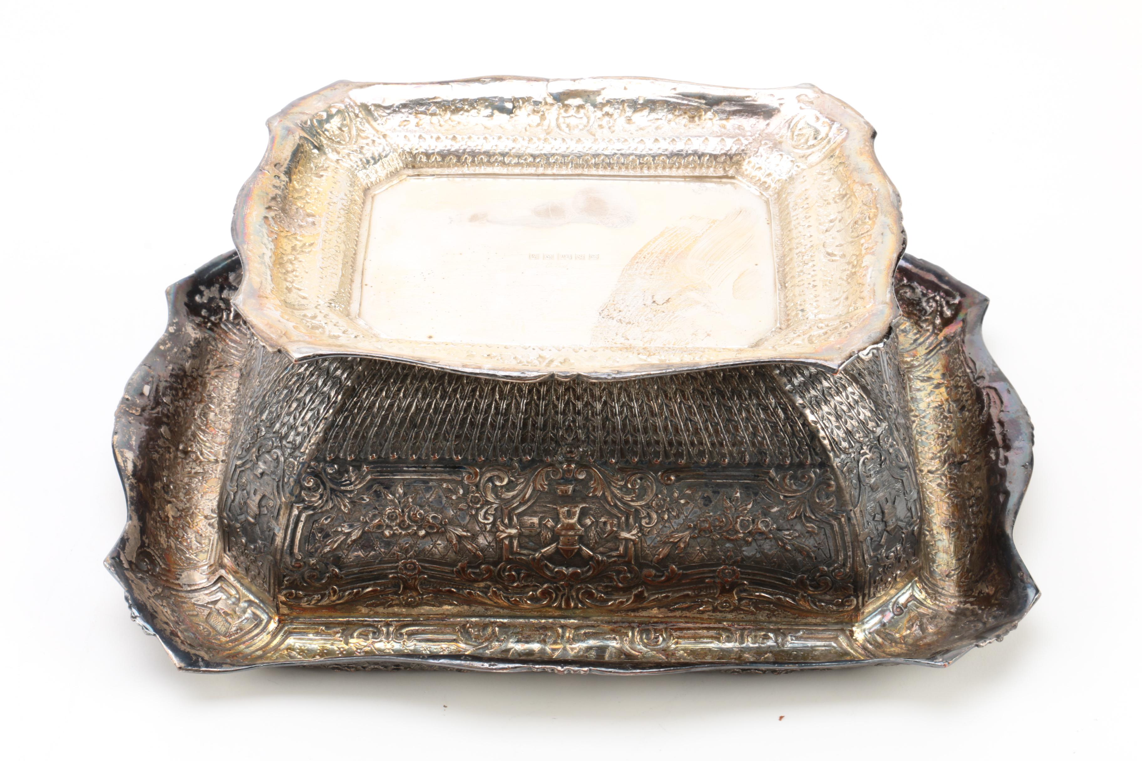 E.G. Webster & Son Silver Plate Flower Frog with Dried Floral Bouquet