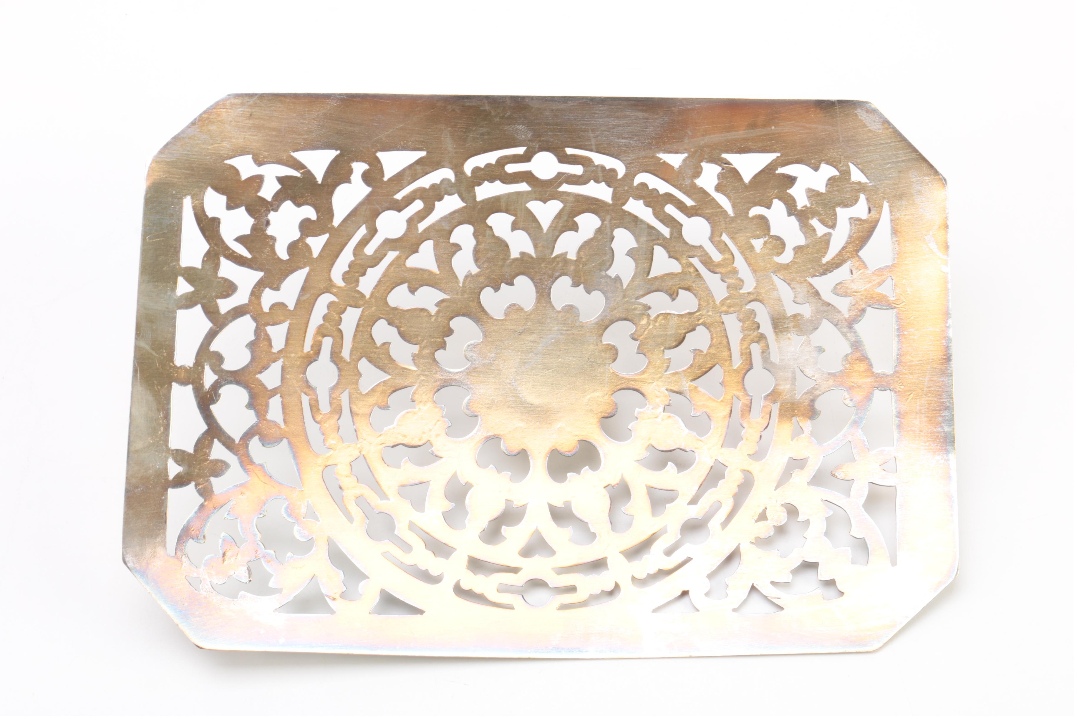 E.G. Webster & Son Silver Plate Flower Frog with Dried Floral Bouquet