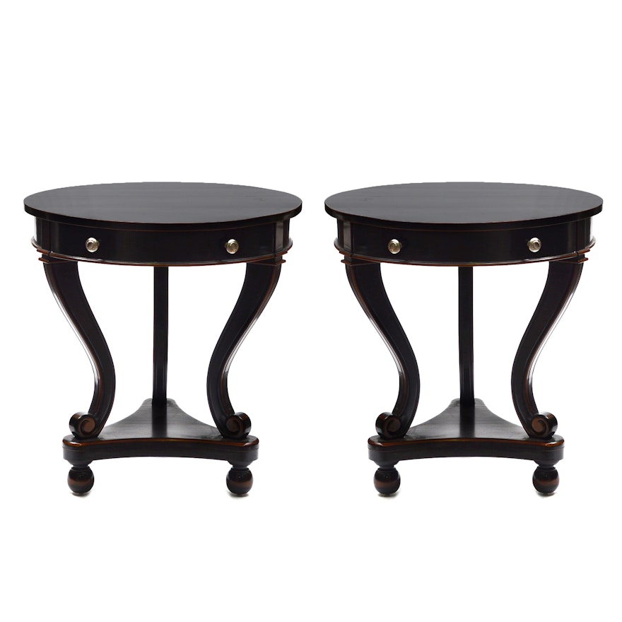 Pair of Regency Style Black Lacquered End Tables