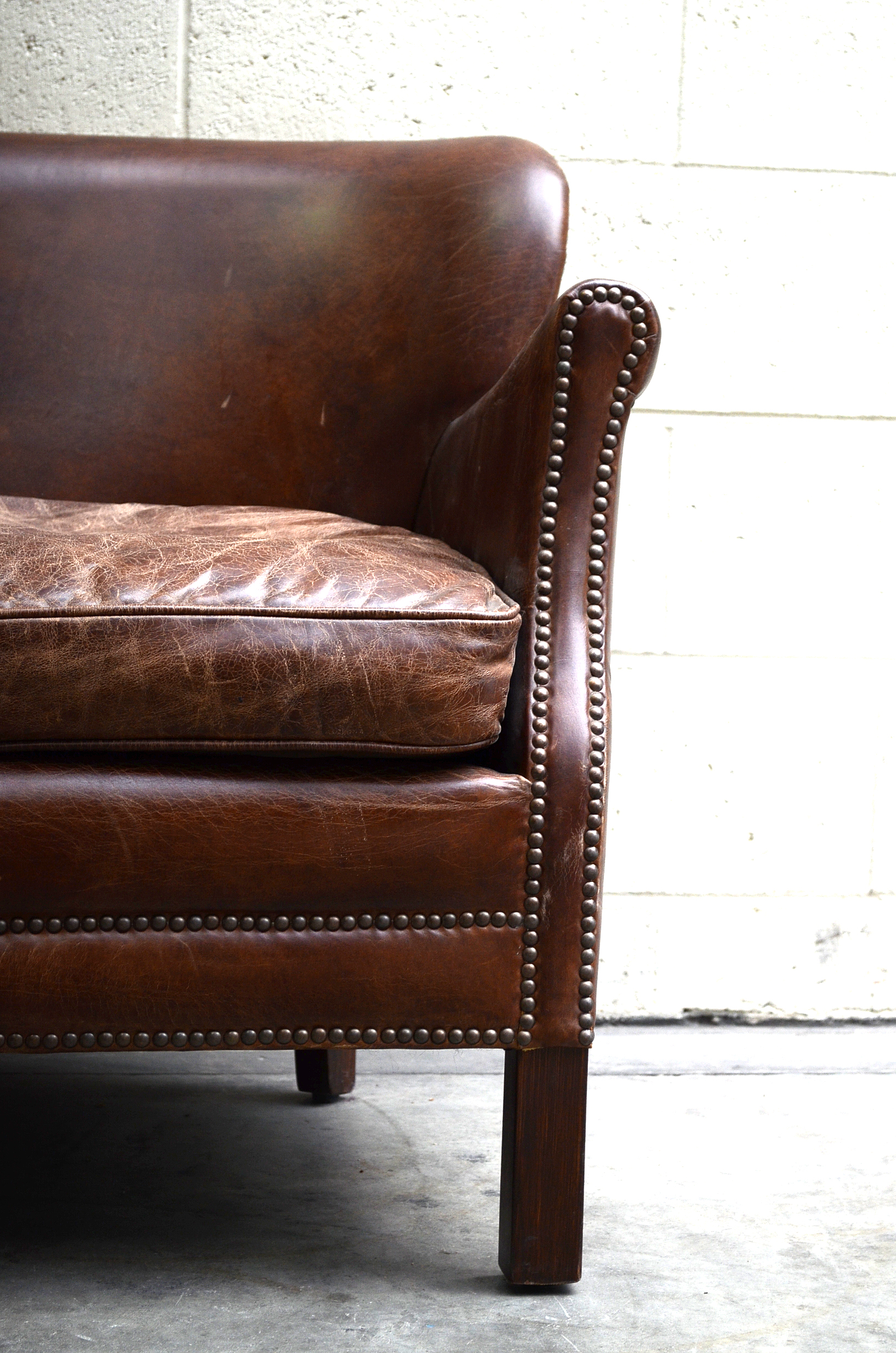 Distressed Leather Settee
