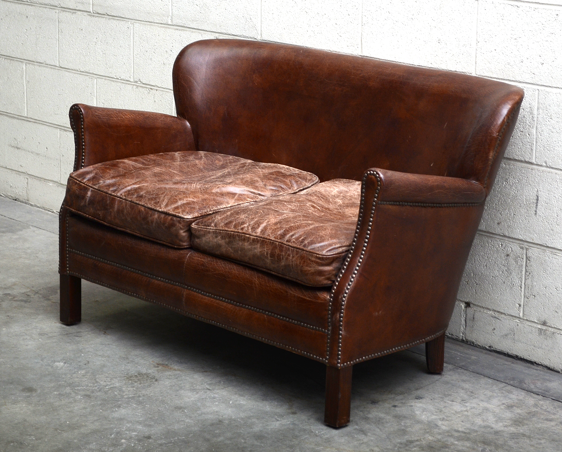 Distressed Leather Settee