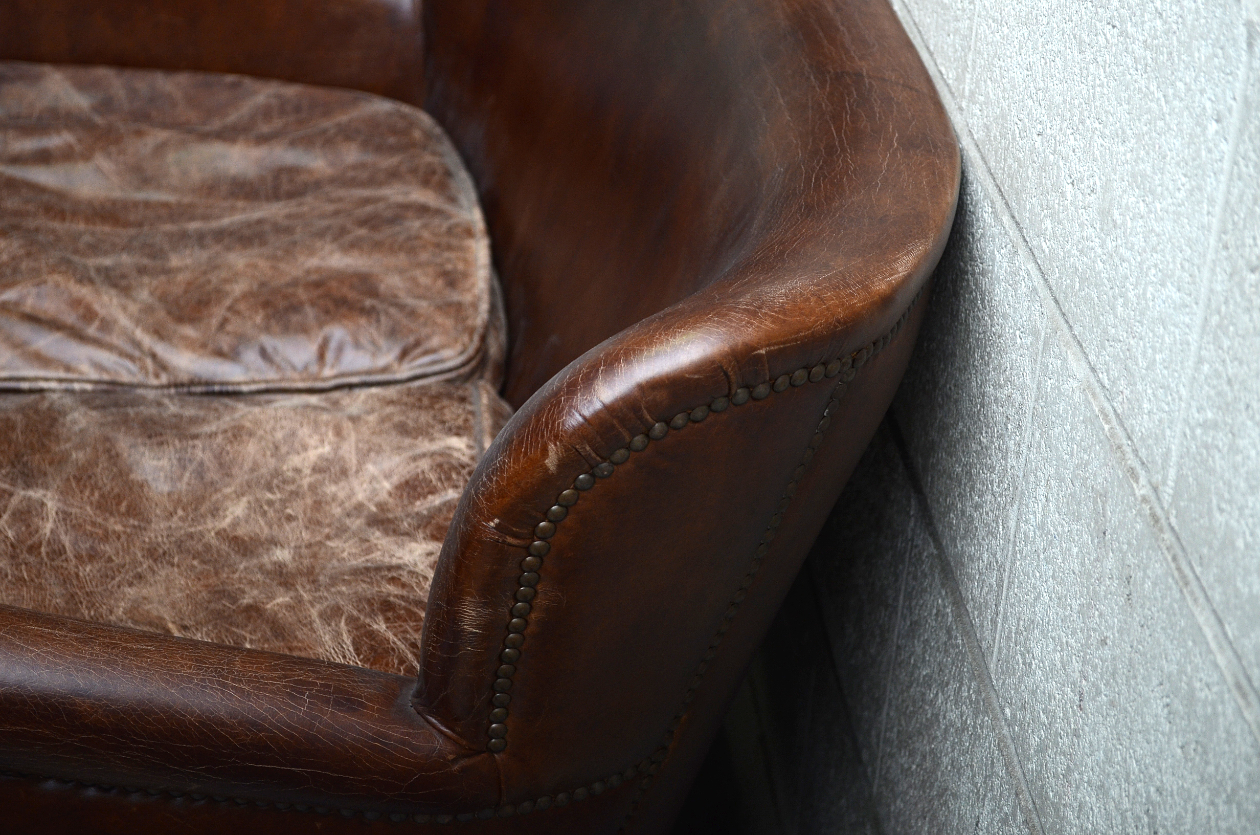 Distressed Leather Settee