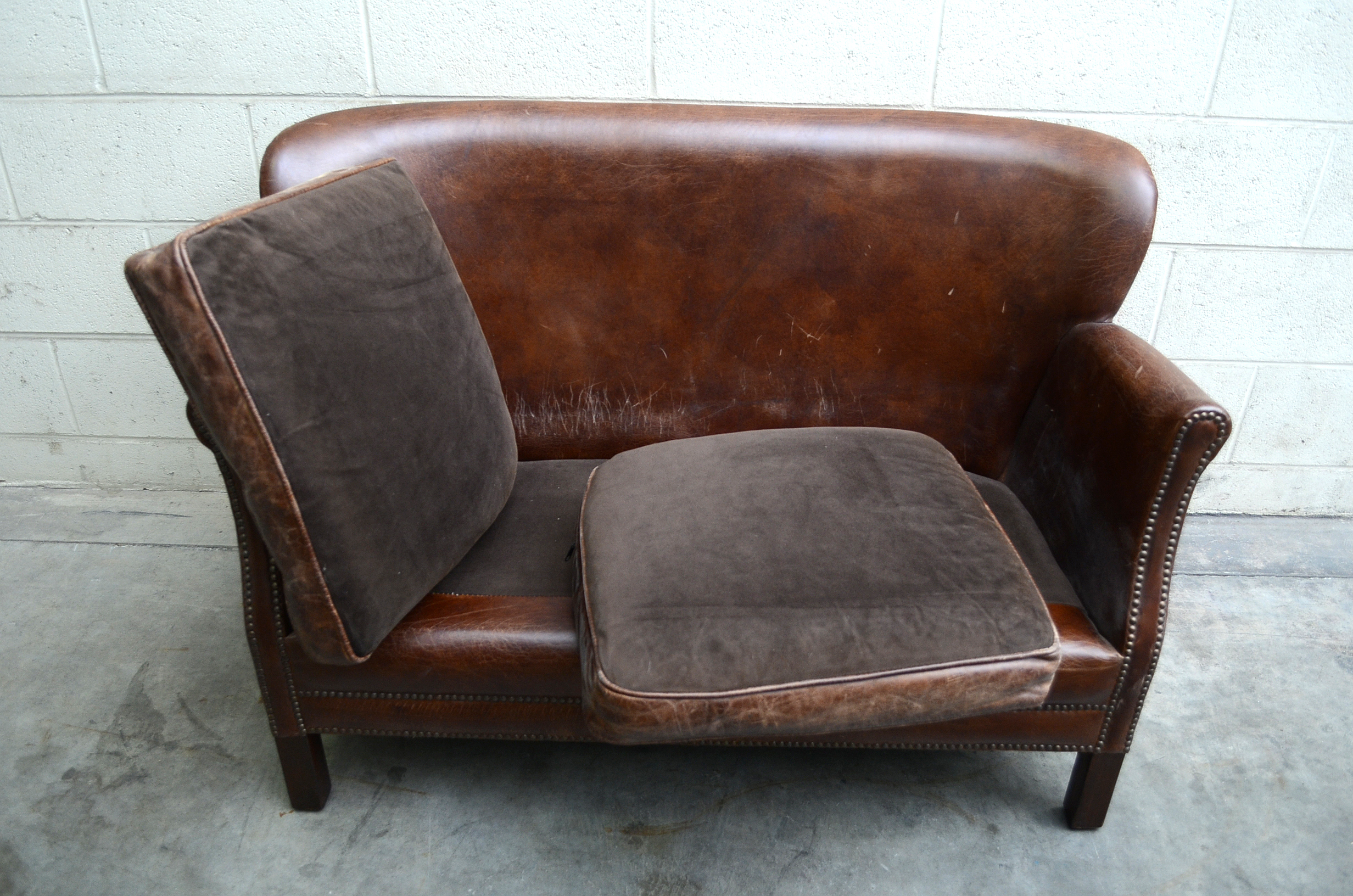 Distressed Leather Settee