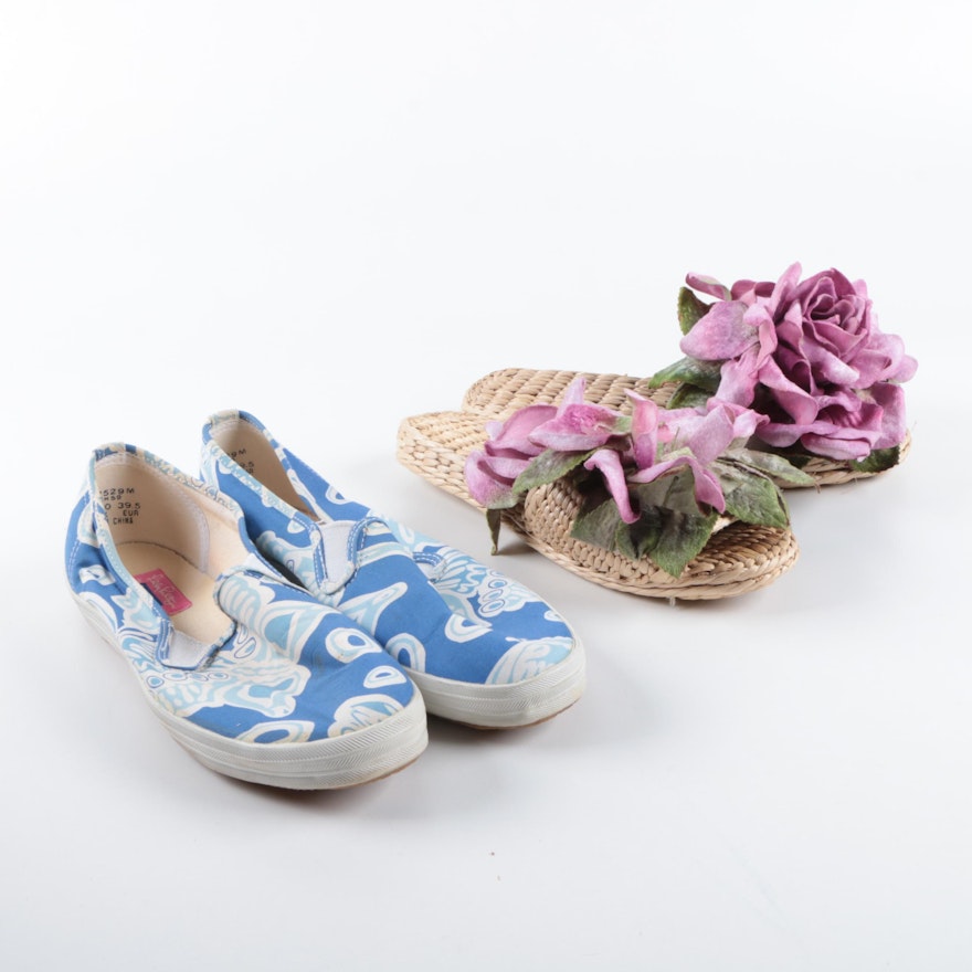 Lilly Pulitzer Keds Slip-On Shoes and Wicker Slides